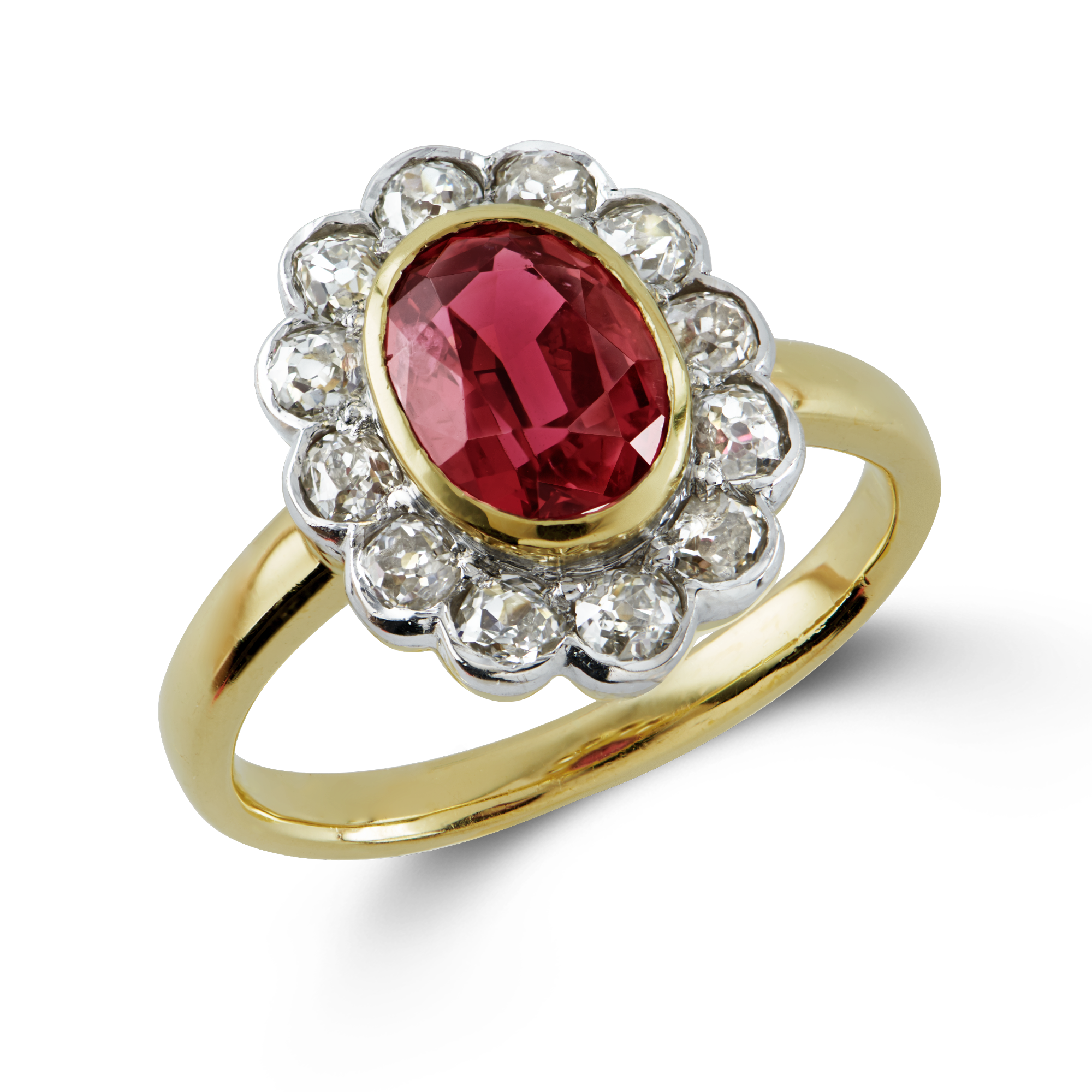Red Spinel Ring Oval Cut Cluster Ring, with Diamond Surround_1