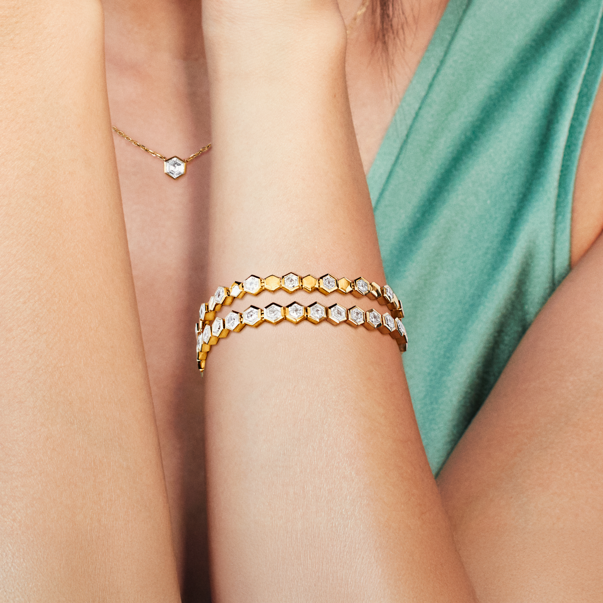 Honeycomb 10.05ct Diamond Line Bracelet Hexagonal Cut, Rubover Set_10