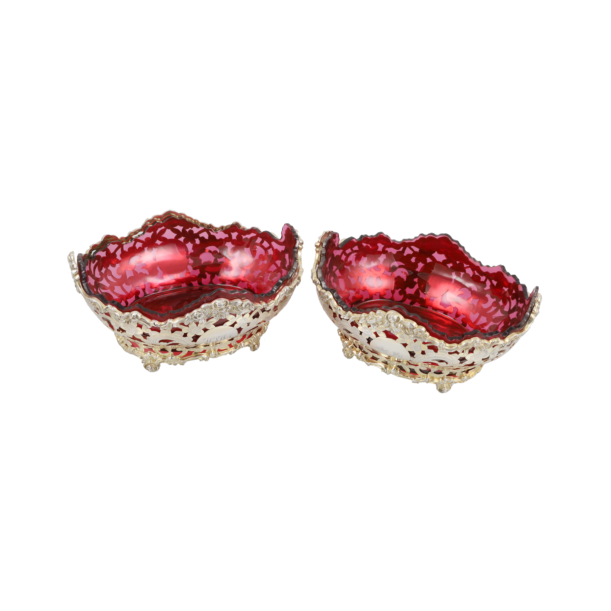 Victorian Silver Ruby Lined Pierced Dishes Hallmarked London_1