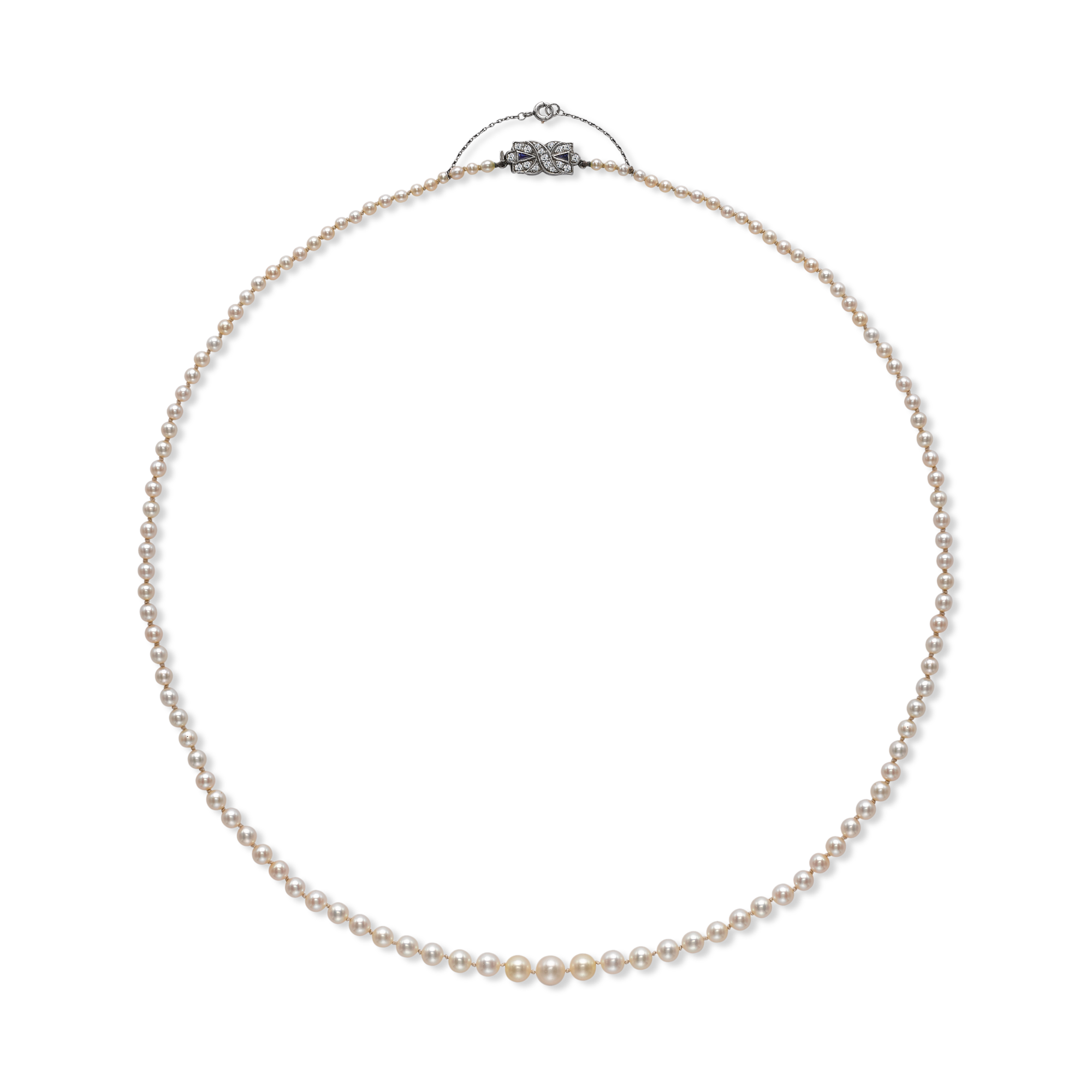 Art Deco Saltwater Pearl Necklet Graduated Pearl Necklet, with Diamond Clasp_1