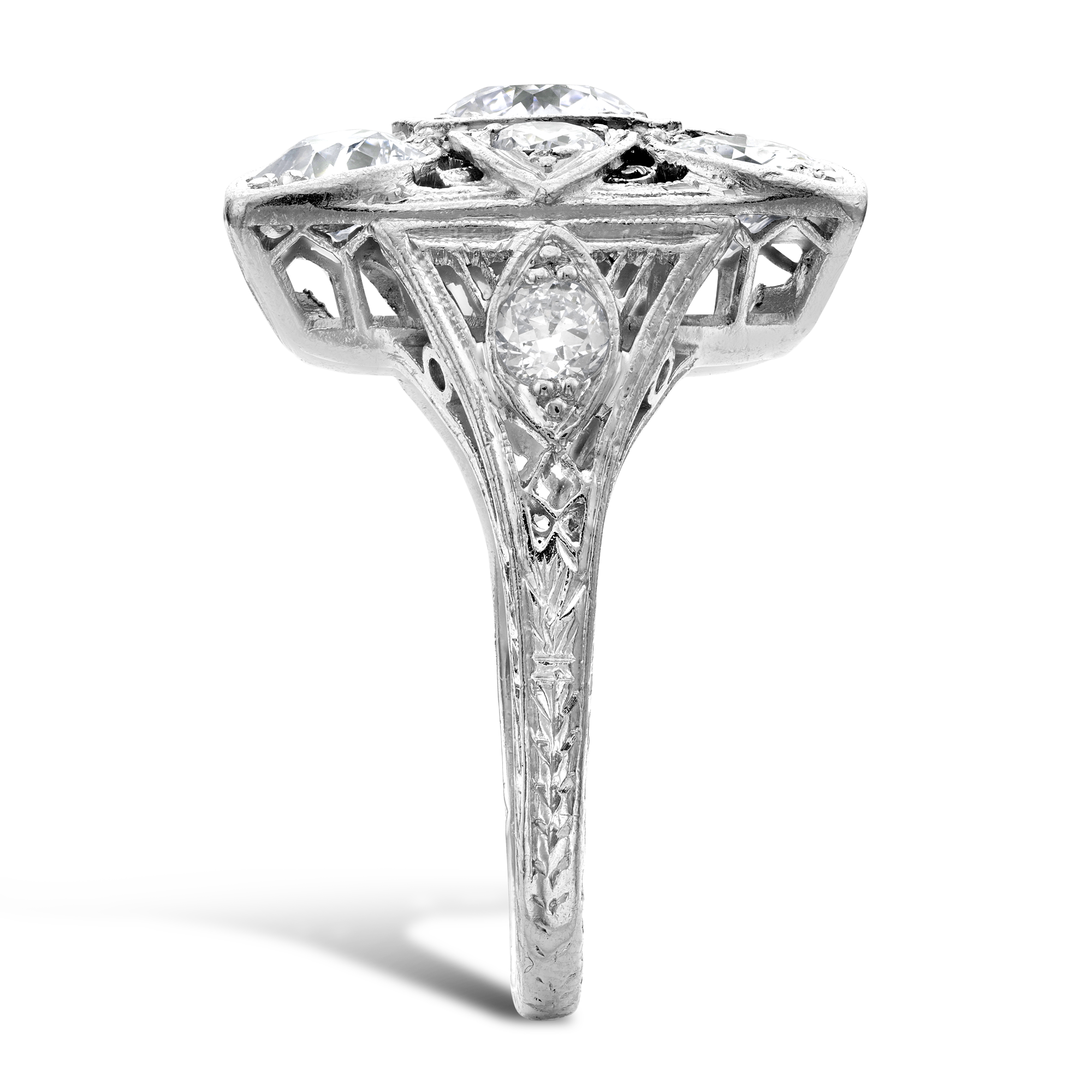 Art Deco Diamond Square Plaque Ring Old European Cut, grain set in millegrain borders_4