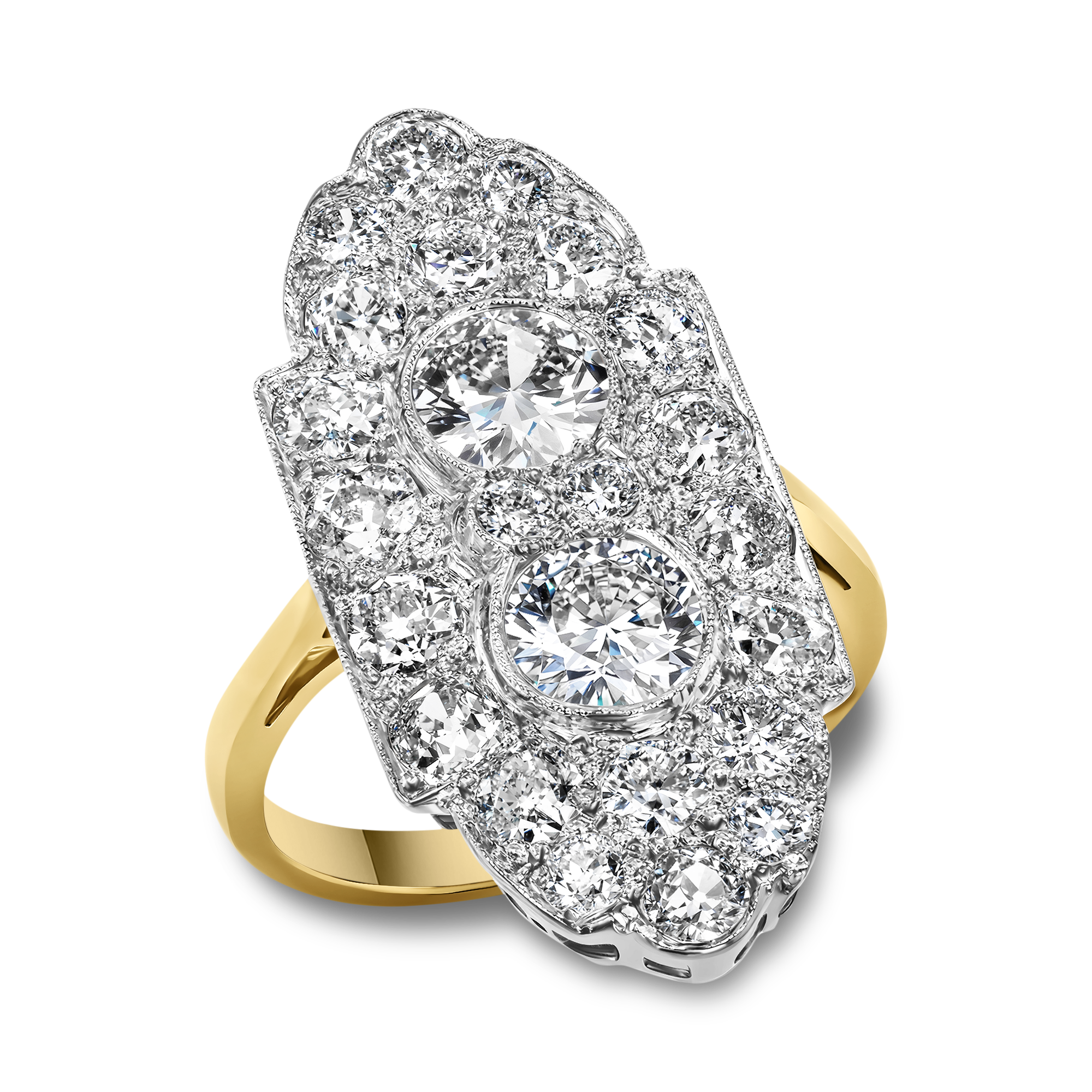 Art Deco Diamond Cluster Plaque Ring Old Cut, Millegrain Set_1
