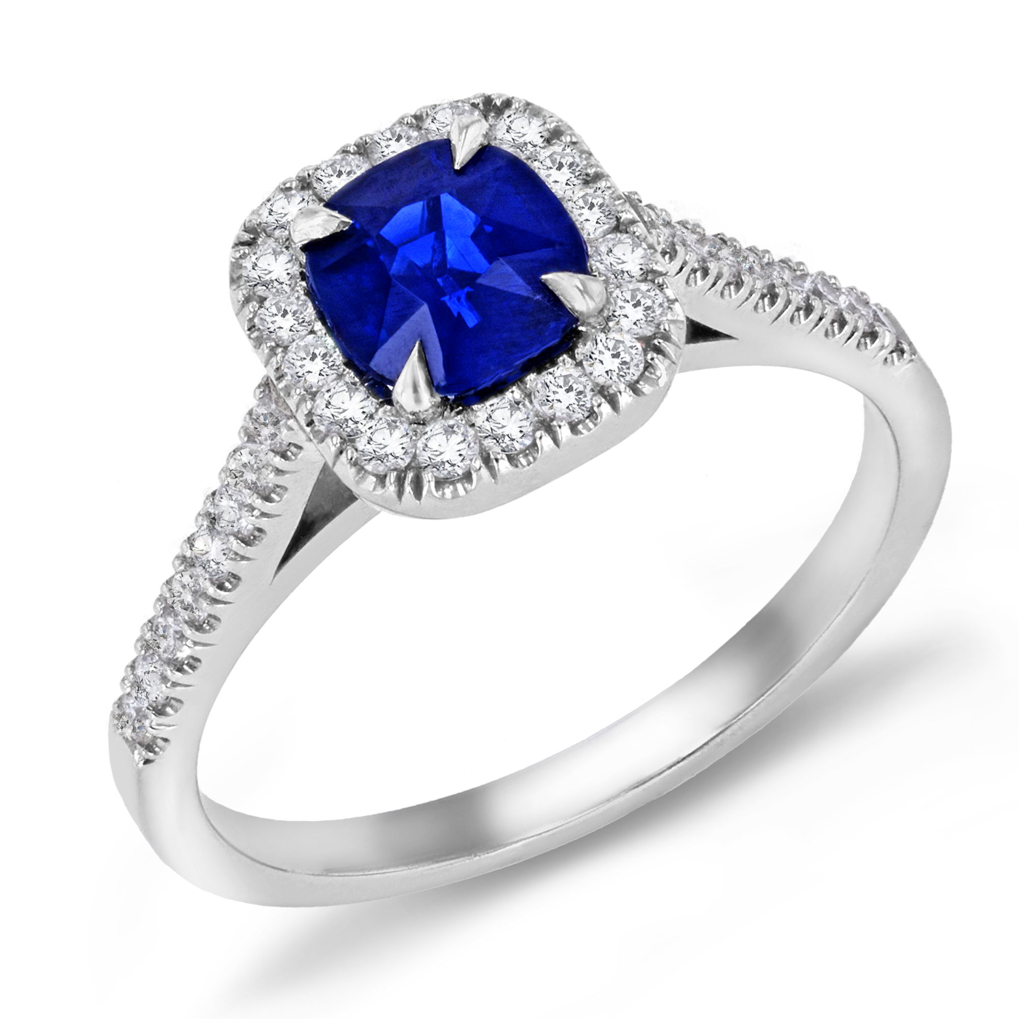 Celestial 0.94ct Sapphire and Diamond Cluster Ring Cushion Antique Cut, Claw Set_1