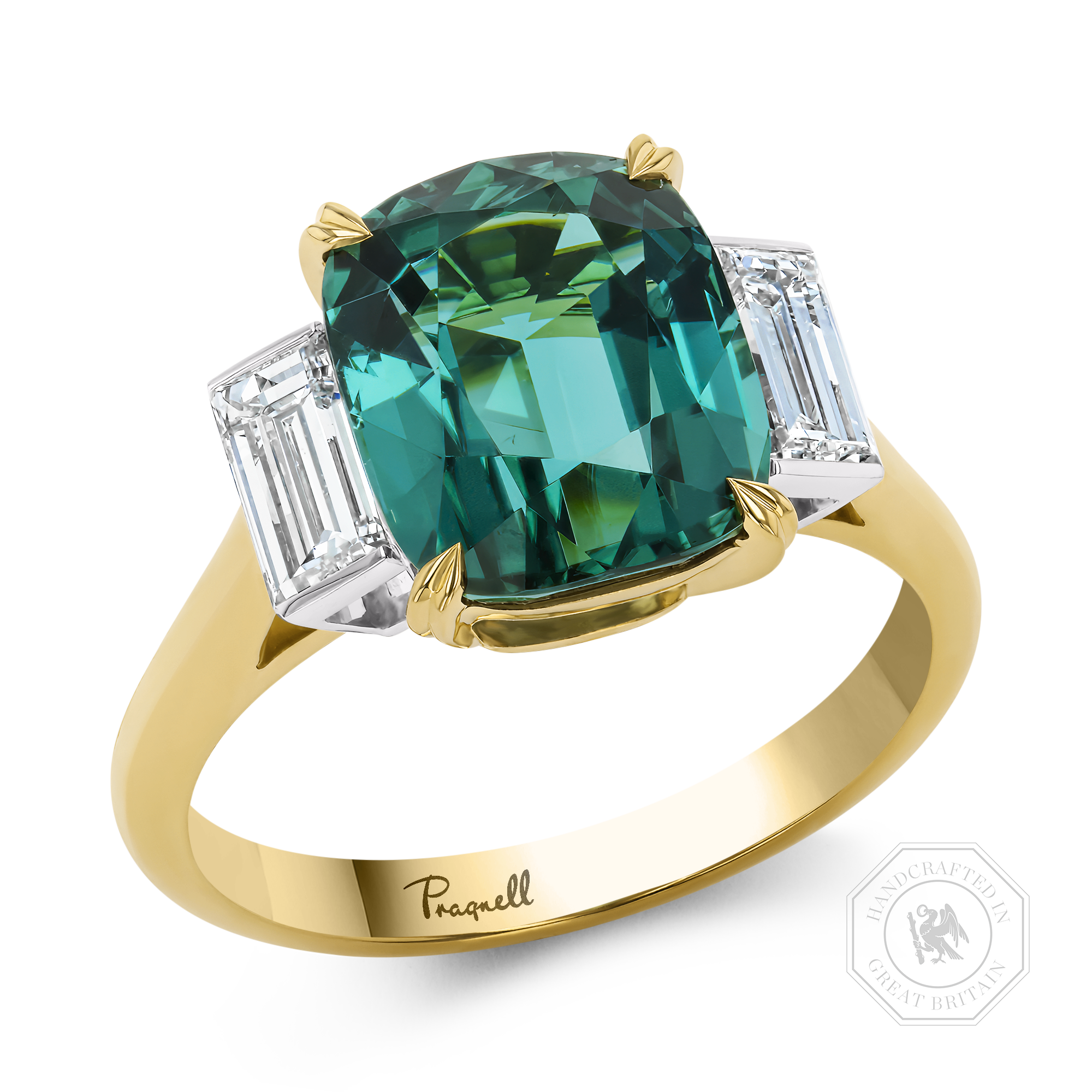 Cushion Cut 4.63ct Namibian Tourmaline and Diamond Ring Cushion Cut, Claw Set_1