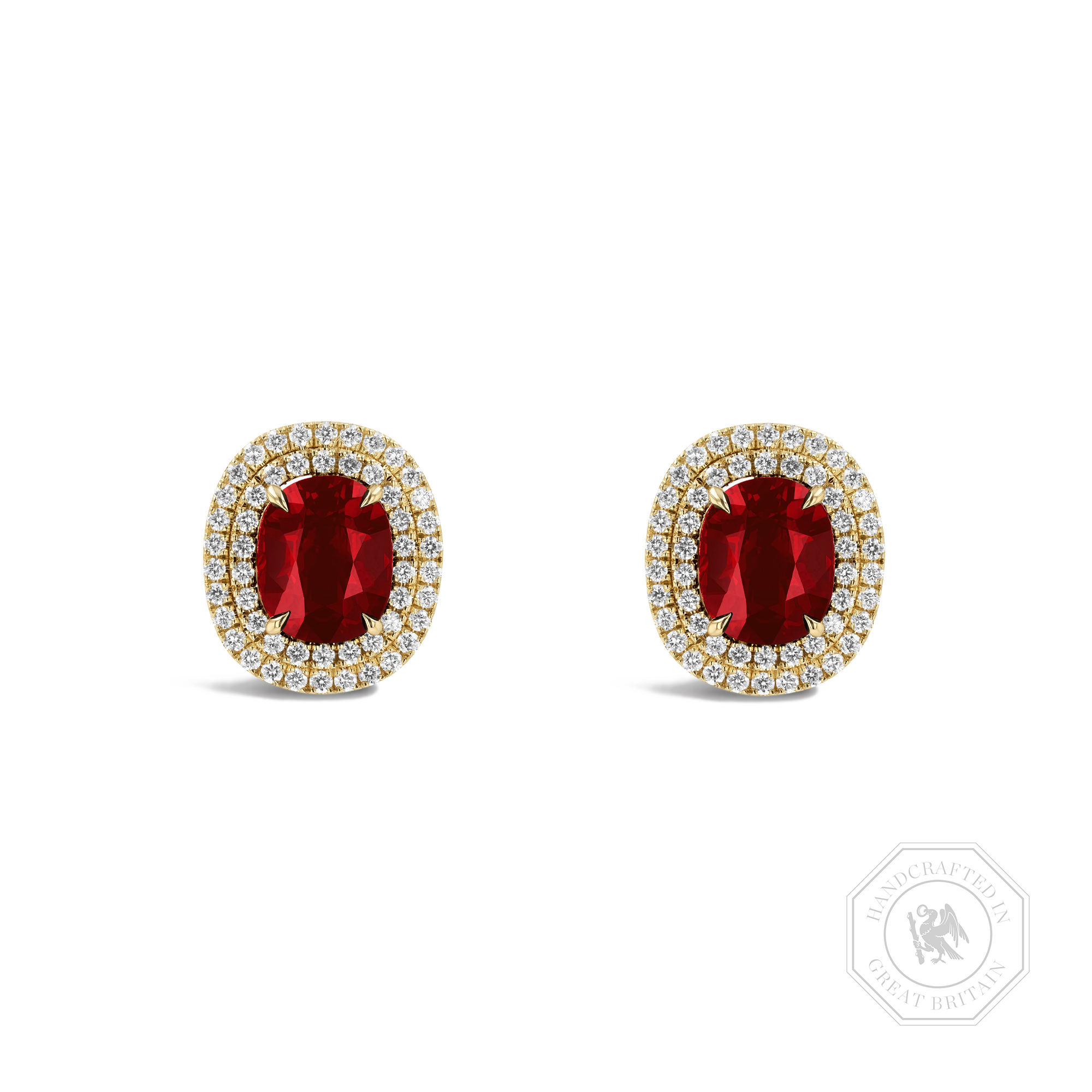 Mozambique Ruby Cluster Earrings with Diamond Halo Oval Cut, Four Claw Set_1