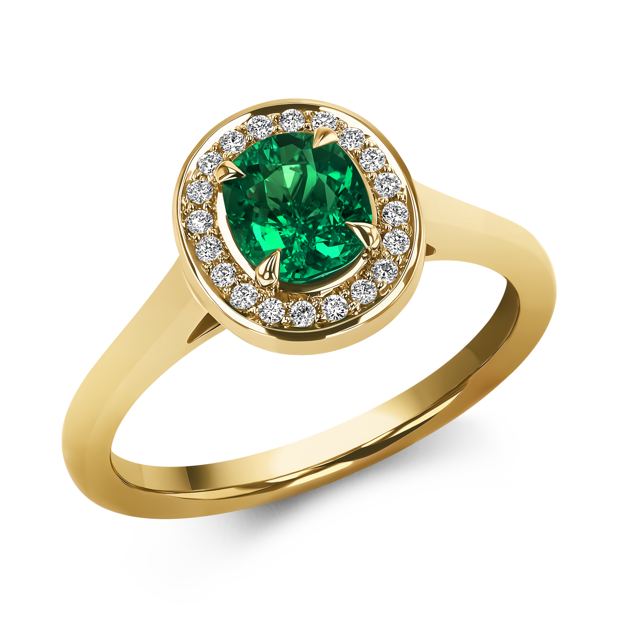 Classic 0.70ct Emerald and Diamond Cluster Ring Brilliant cut, Claw set_1