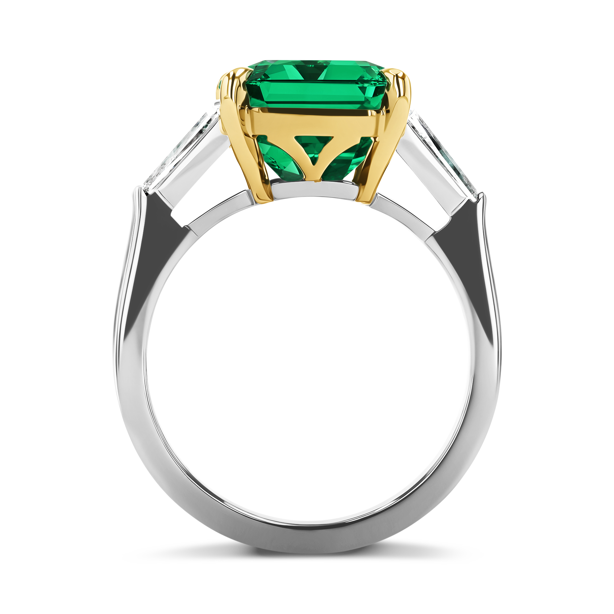 Masterpiece Octagonal Cut Colombian Emerald Ring Octagonal, Trapeze & Baguette Cut, Claw & Rub Over Set_3