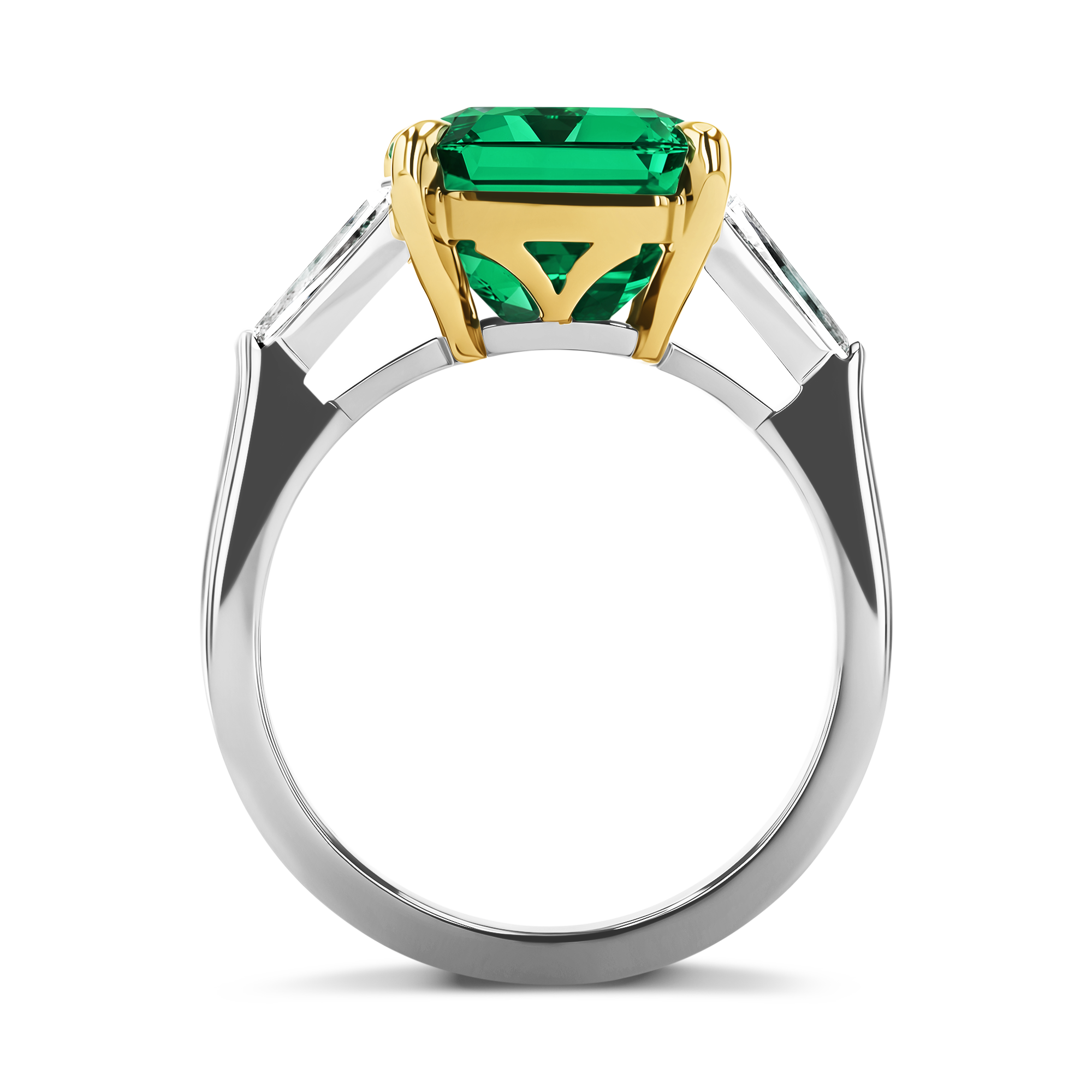 Masterpiece Octagonal Cut Colombian Emerald Ring Octagonal, Trapeze & Baguette Cut, Claw & Rub Over Set_3