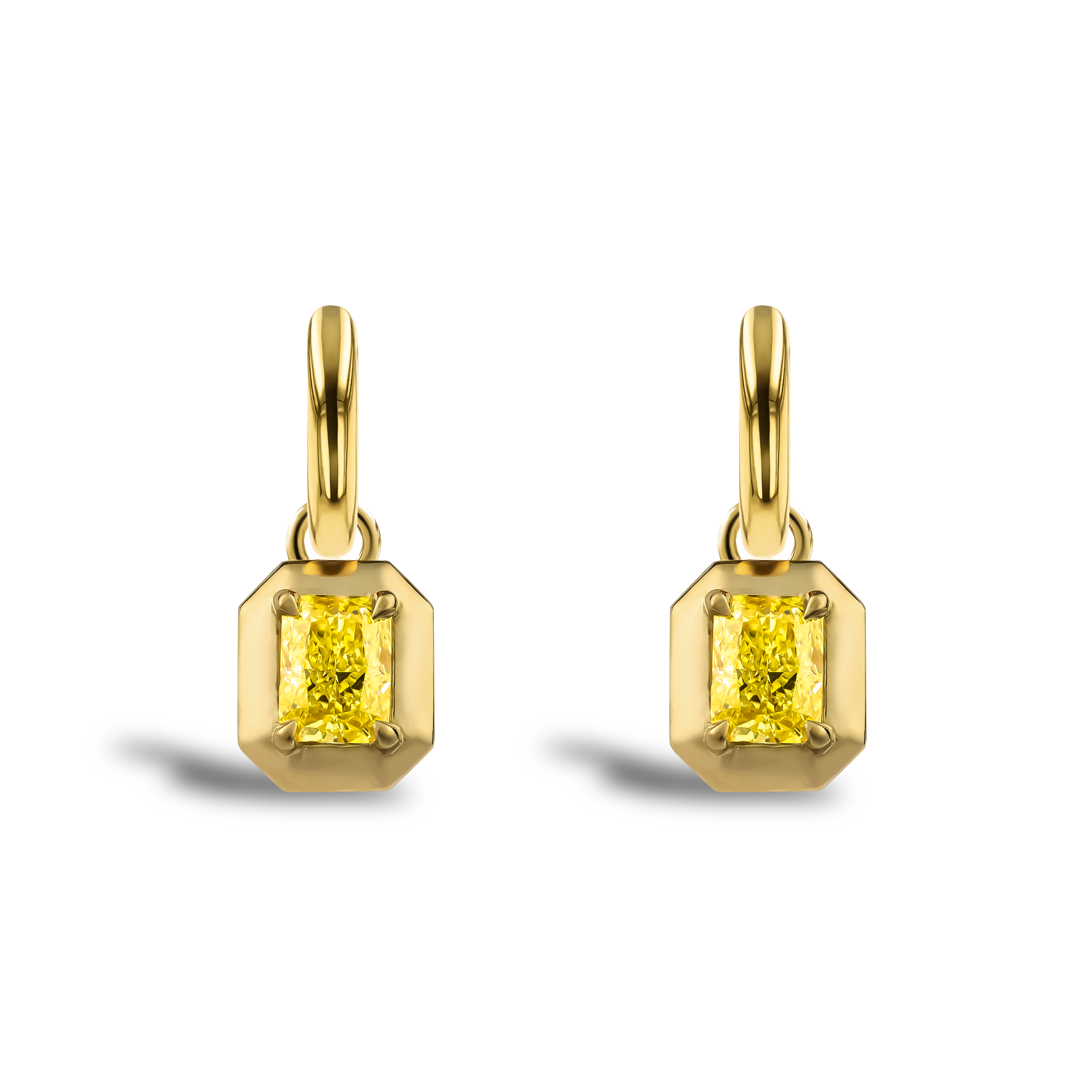 Skimming Stone 1.41ct Fancy Yellow Diamond Drop Earrings Radiant Cut, Claw Set_2