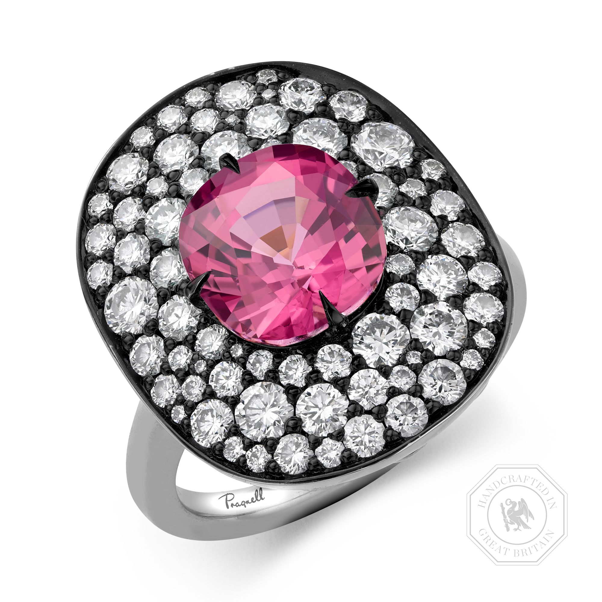 Snowstorm 3.70ct Spinel and Diamond Cocktail Ring Cushion modern cut, Claw set_1