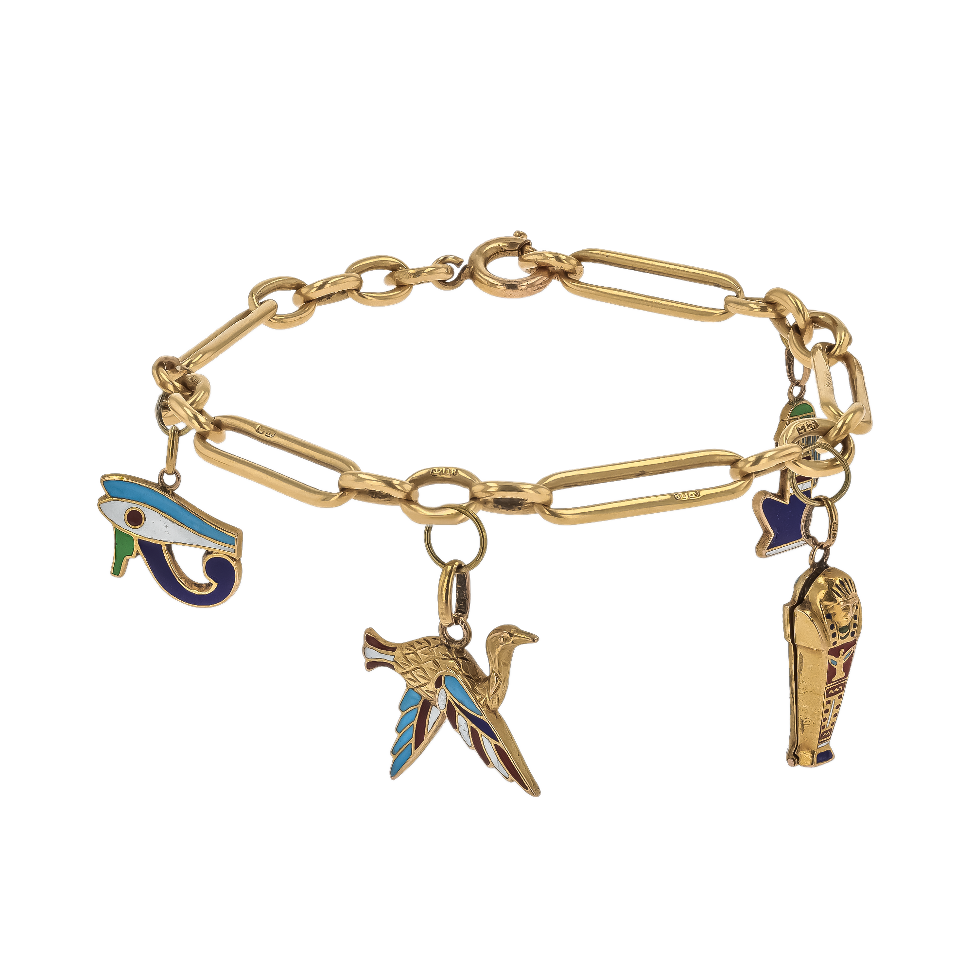Edwardian Enamel and Gold Egyptian Charm Bracelet _1