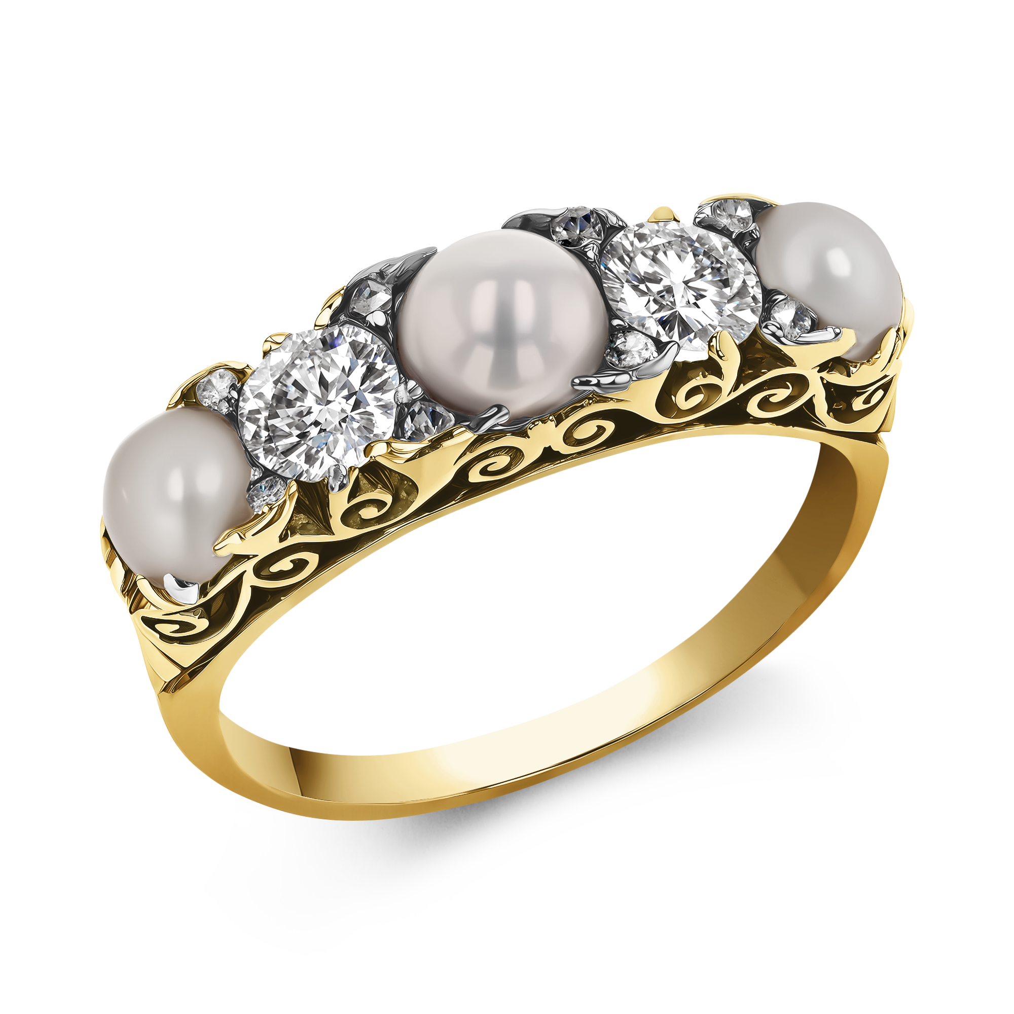 Victorian Pearl and Diamond Ring Old Cut, Claw Set_1