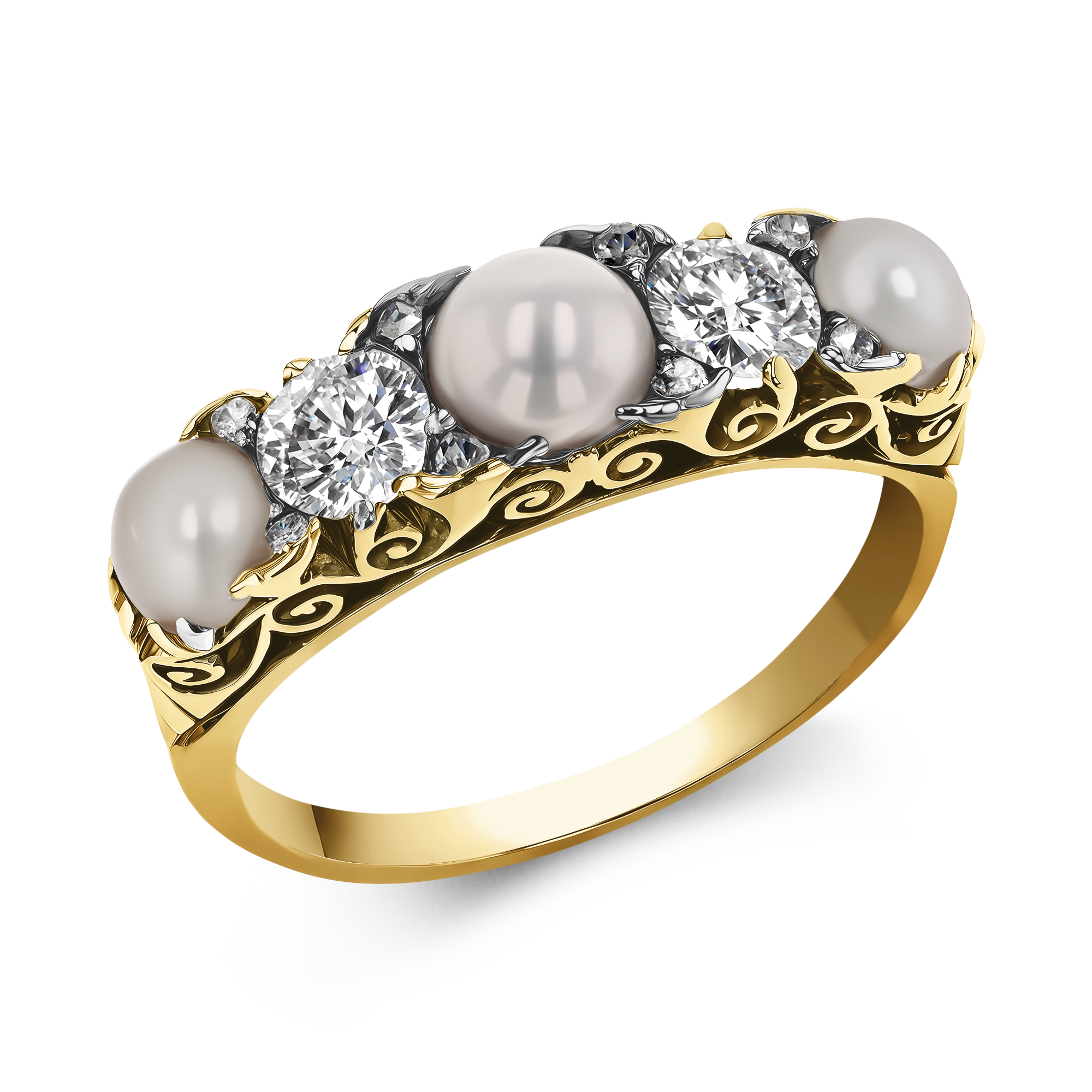 Victorian Pearl and Diamond Ring Old Cut, Claw Set_1