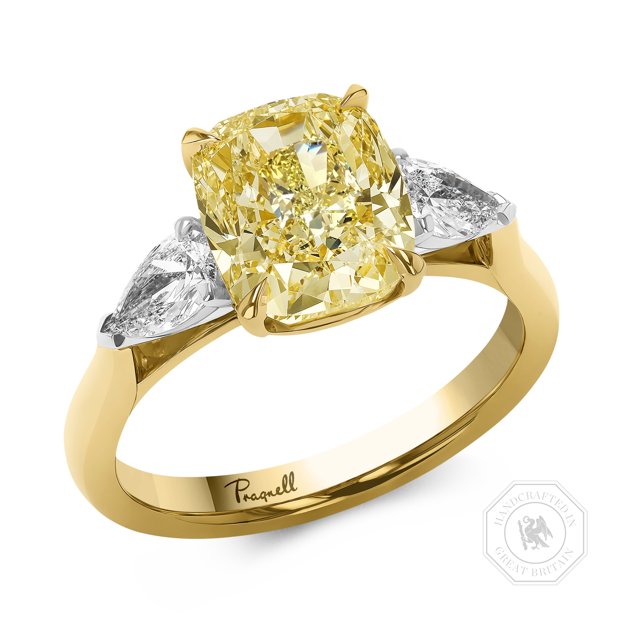 Cushion Cut 3.61ct Diamond Three Stone Ring Cushion & Pear Cut, Claw Set_1