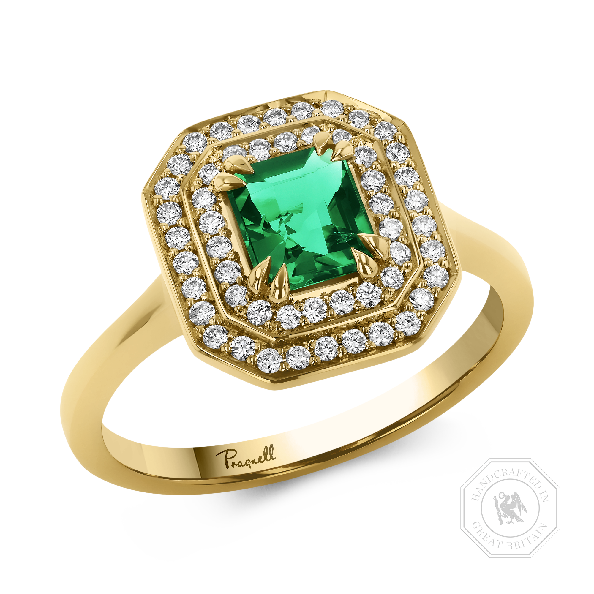 0.69ct Emerald and Diamond Double Halo Cluster Ring Emerald & Brilliant Cut, Claw Set_1