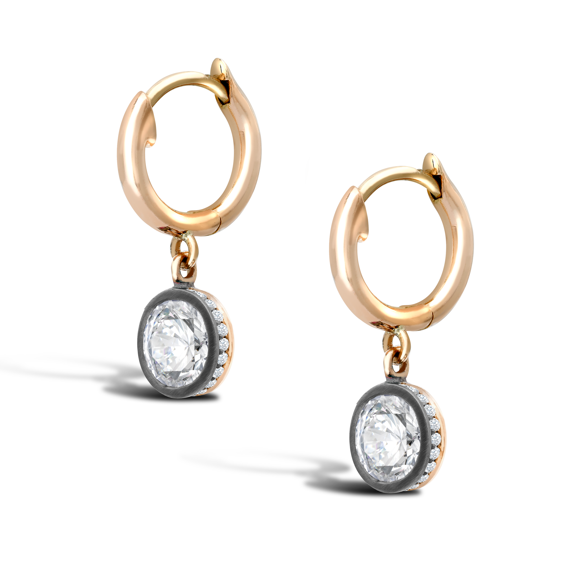 Diamond Drop Hoop Earrings Brilliant Cut Diamonds, with Rose Gold Hoops_3