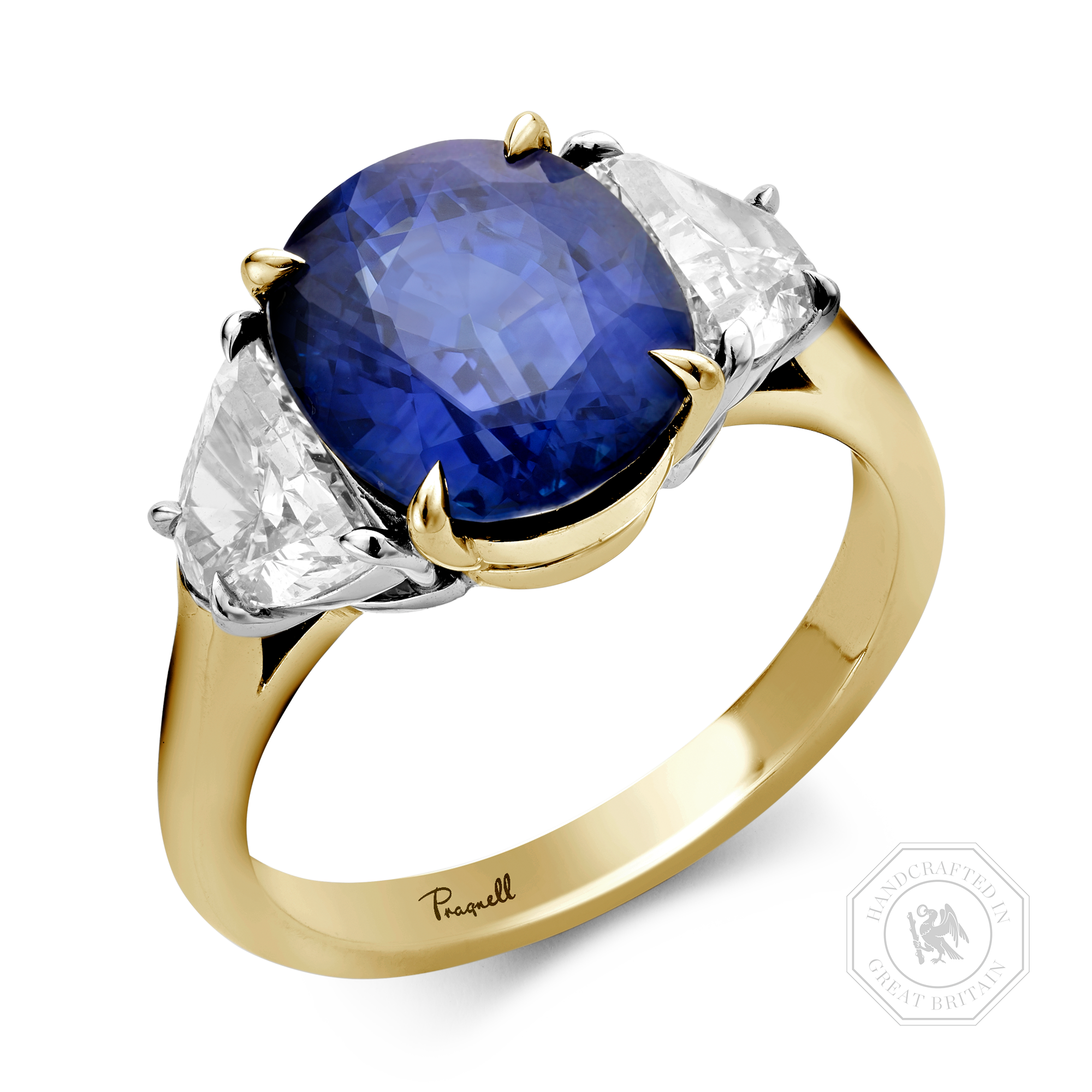 Classic 4.04ct Sapphire and Diamond Three Stone Ring Oval Cut, Claw Set_1
