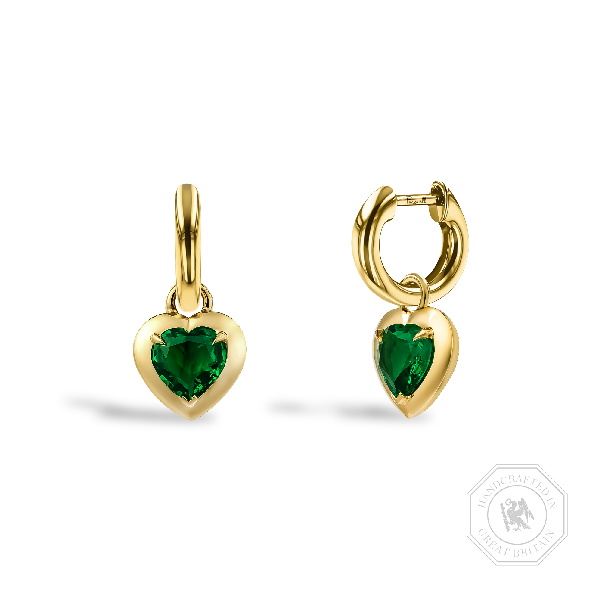 Skimming Stone Heart Shaped 1.38ct Emerald Drop Earrings Heart Shape, Claw Set_1