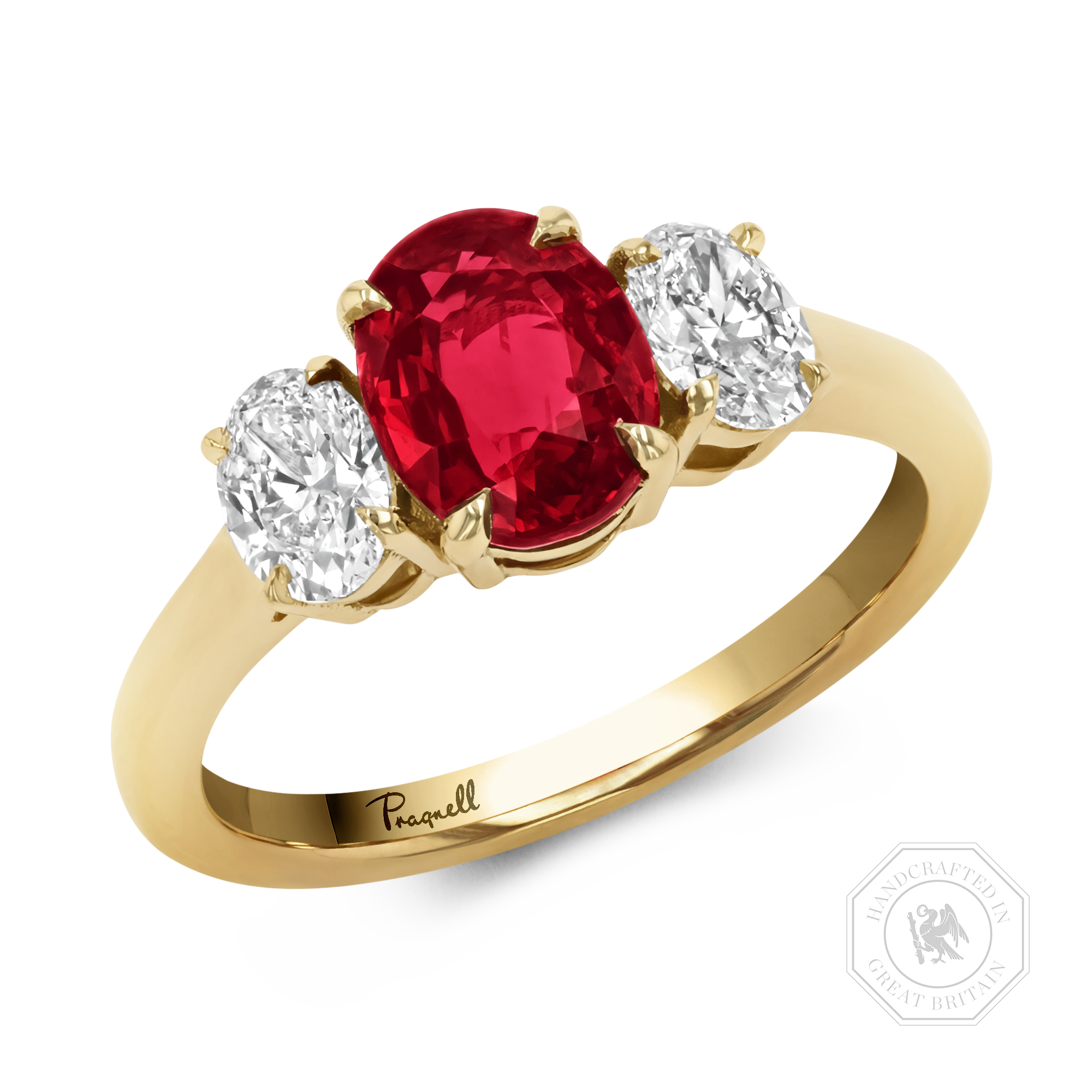 Mozambique 1.53ct Ruby and Diamond Three Stone Ring Oval Cut, Claw Set_1