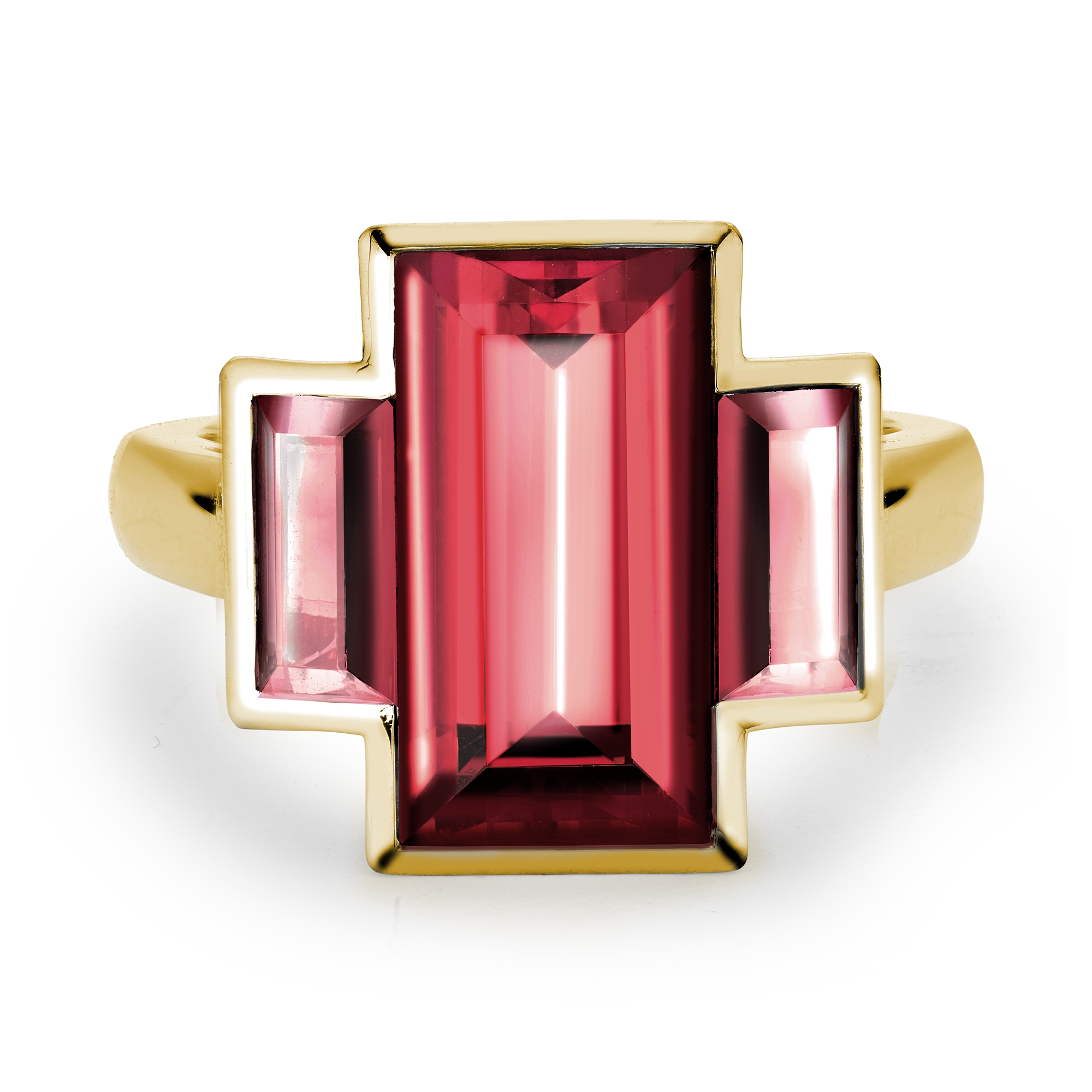 Kingdom Red Tourmaline Ring Baguette Cut, Rubover Set_2