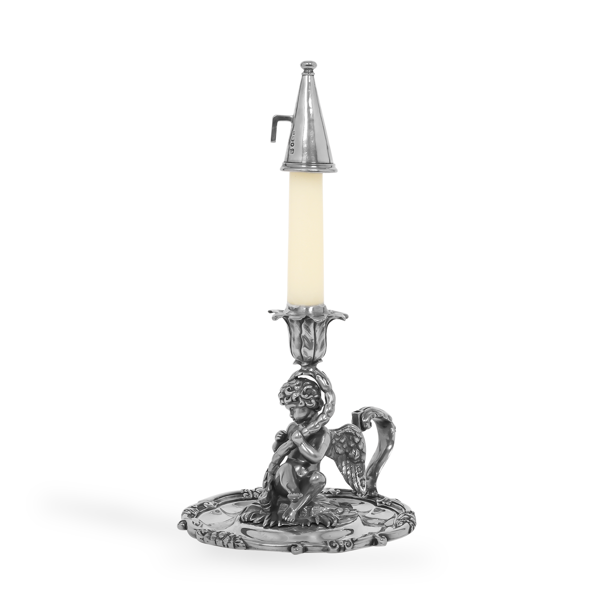 Silver William IV Cherub Design Chamber Stick Hallmarked London_2