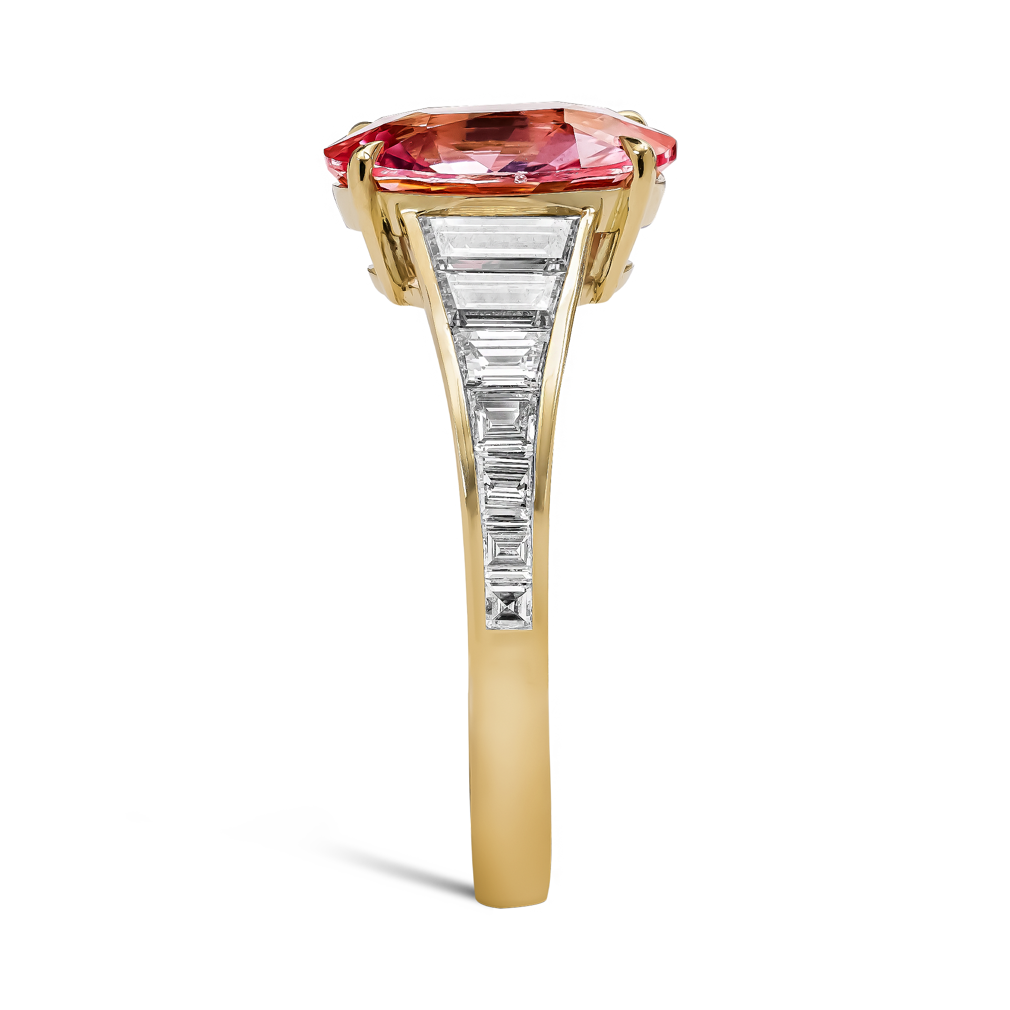Masterpiece 3.09ct Sri Lankan Padparadscha Sapphire and Diamond Ring Oval & Baguette Cut, Claw & Channel Set_4