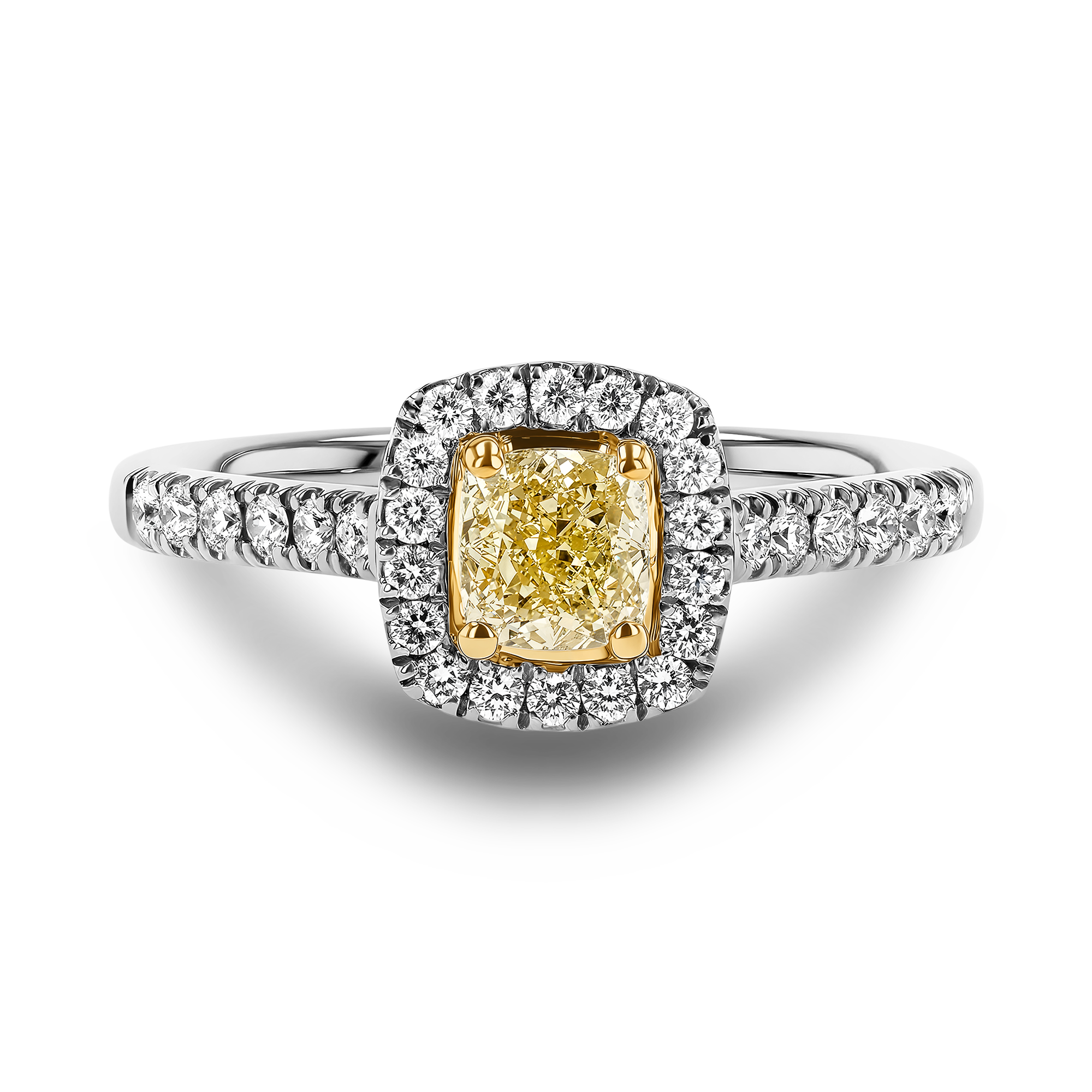 Celestial Radiant Cut 0.49ct Fancy Yellow Diamond Cluster Ring Radiant Cut, Claw Set_2