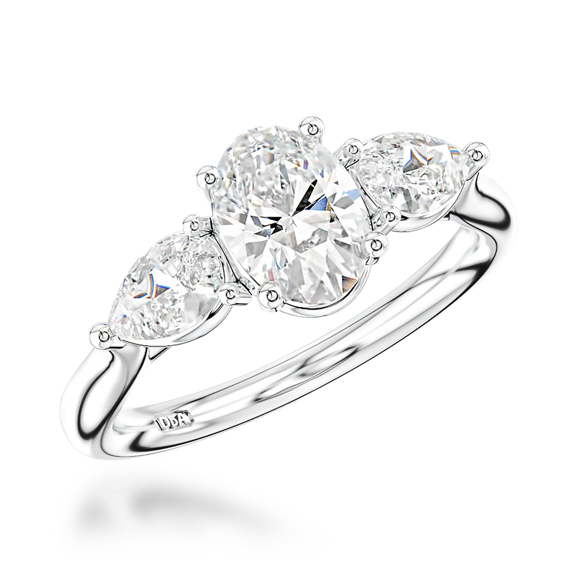 Classic 0.32ct Oval and Pearshape Diamond Three Stone Ring Oval Cut, Claw Set_1