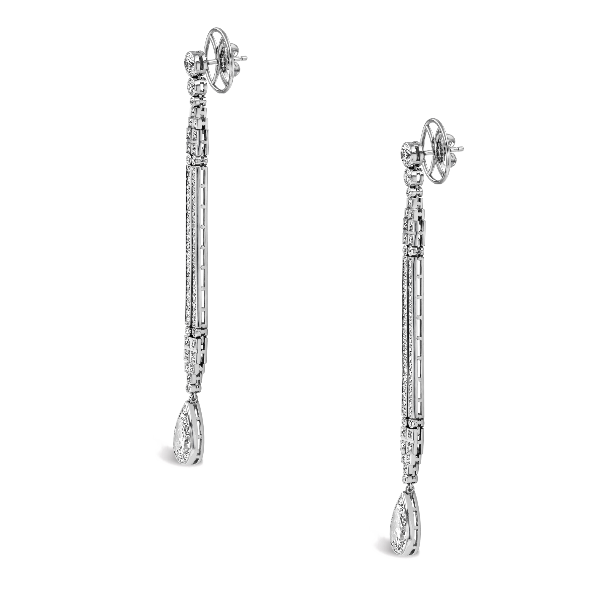 Masterpiece Pearshape Diamond Articulated Drop Earrings Pearshape Cut, Rubover Set_2