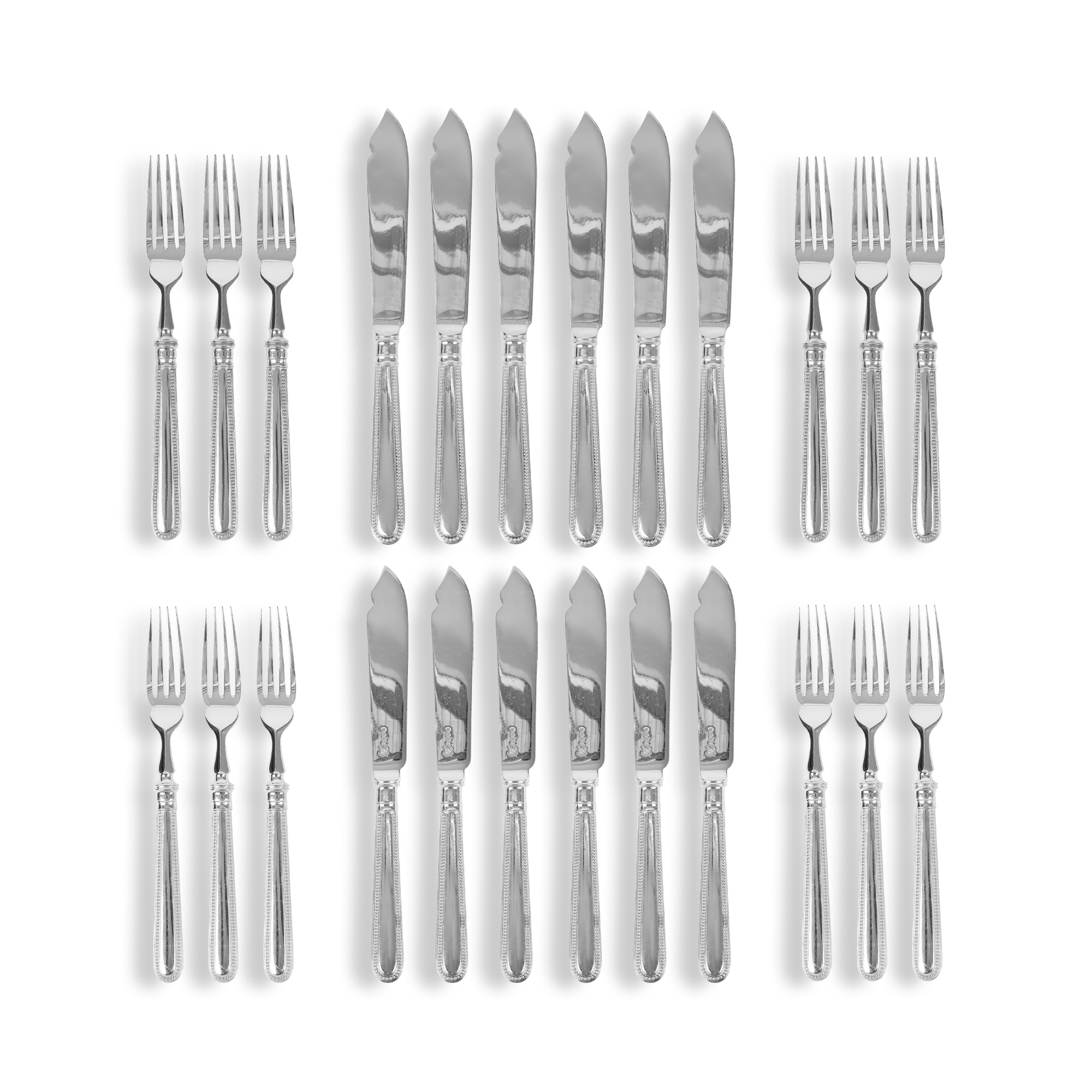 Silver Elizabeth II Bead Pattern Fish Knives and Forks for Twelve _4