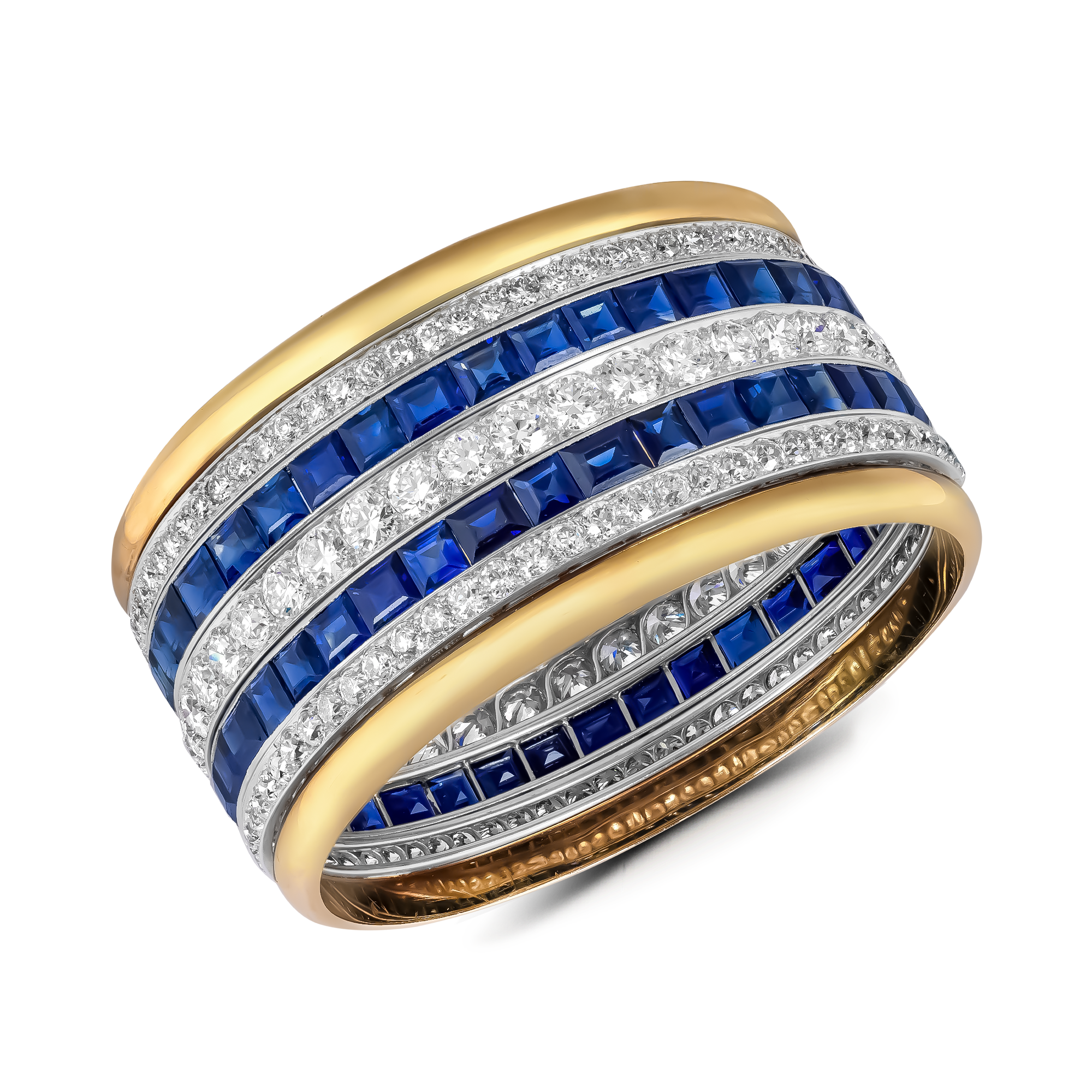 Art Deco 55ct Sapphire and Diamond Bangle Octagonal & Old Cut, Channel Set_2