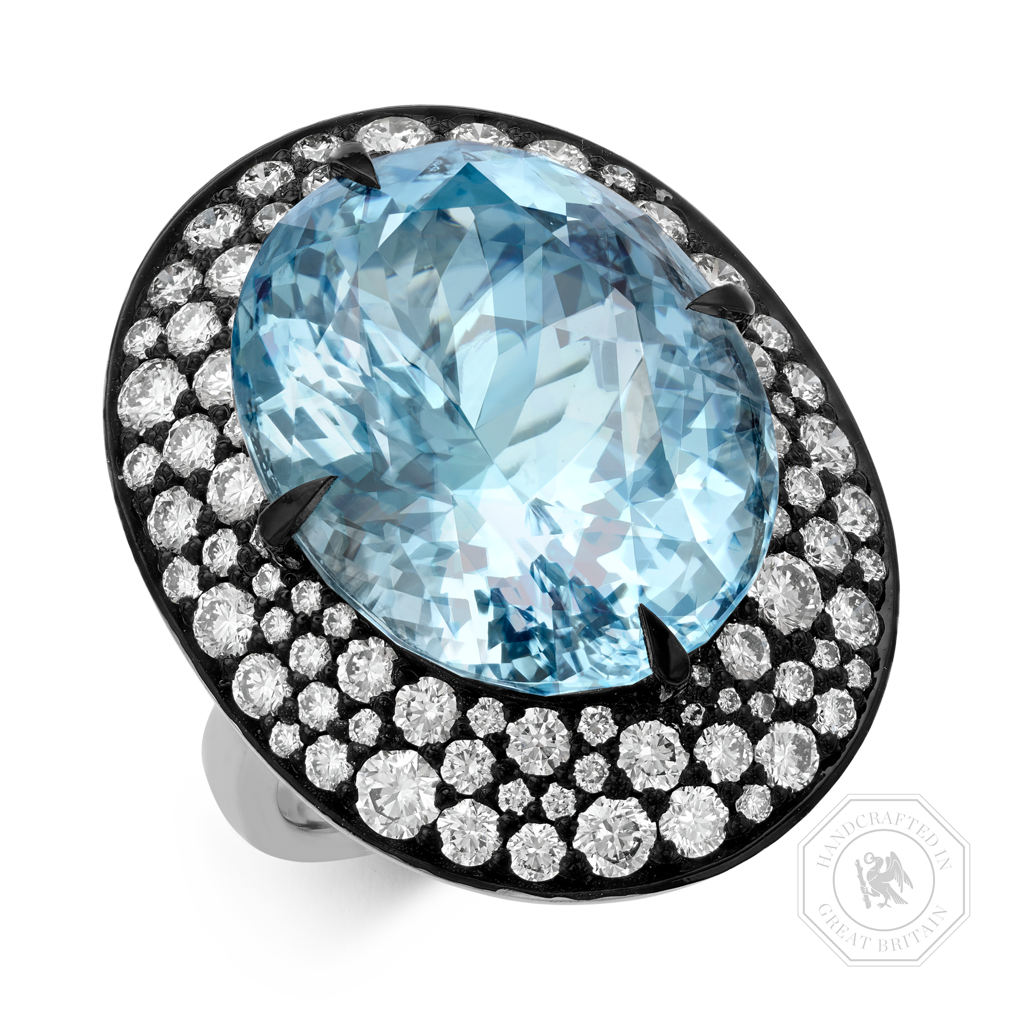Snowstorm 21.08ct Aquamarine and Diamond Cocktail Ring Oval Cut, Claw Set_1