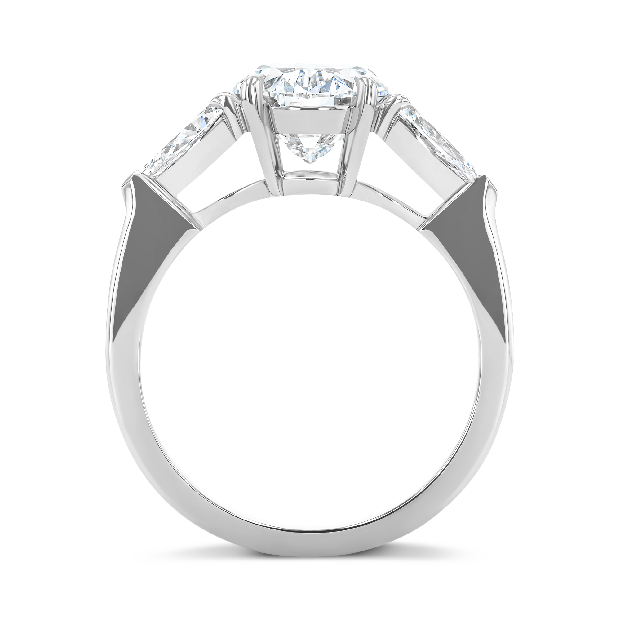 Classic 3.11ct Oval Cut Diamond Three Stone Ring Oval & Pear Shape, Claw Set_3