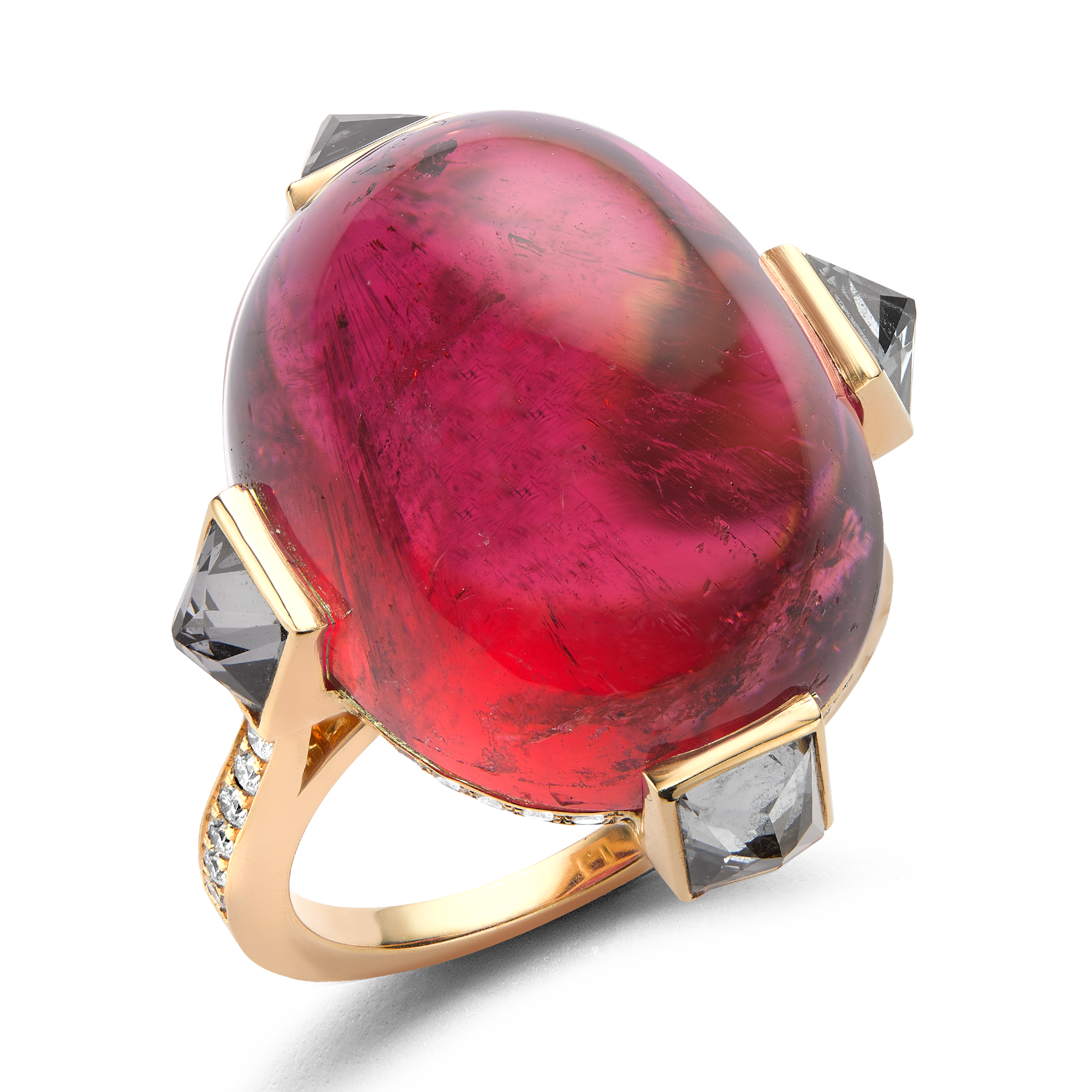 Cabochon Pink Tourmaline Ring Cluster Ring with Square Cut Spinels_1