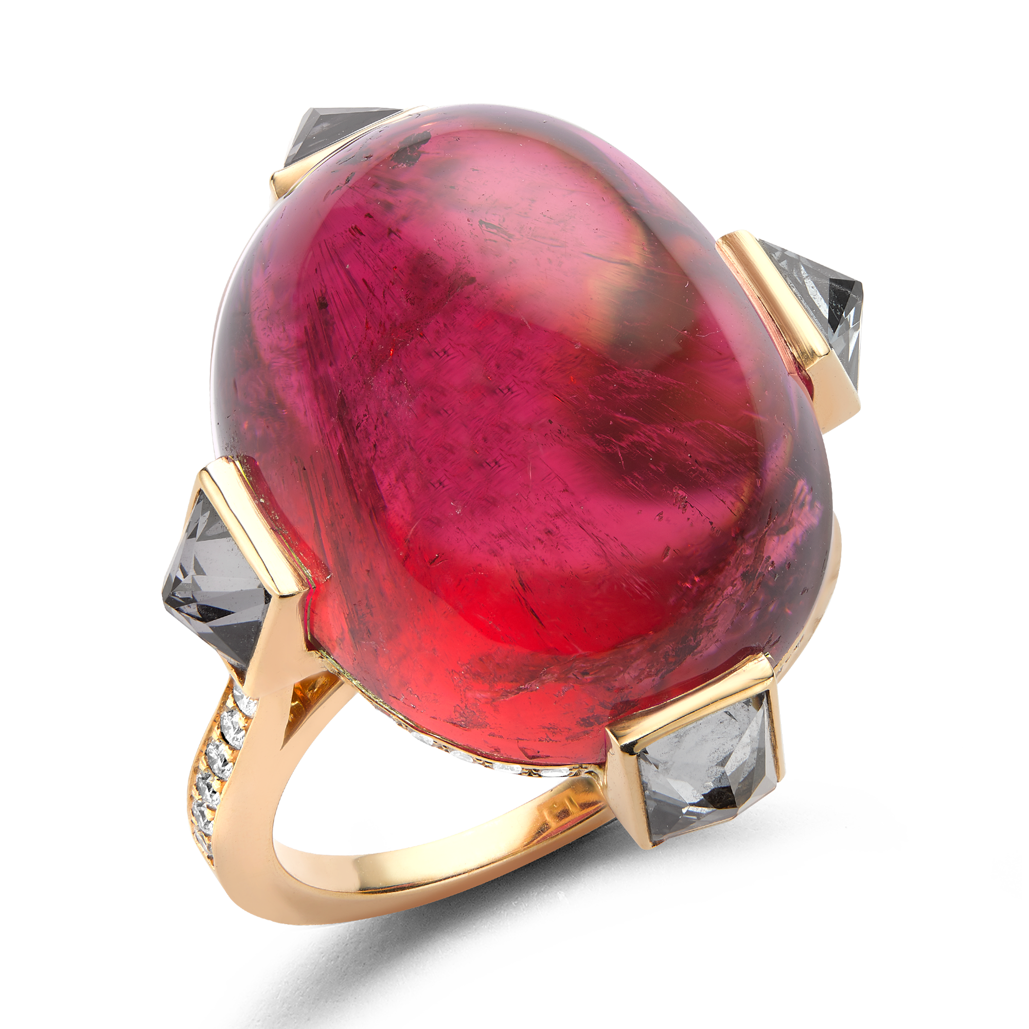 Cabochon Pink Tourmaline Ring Cluster Ring with Square Cut Spinels_1