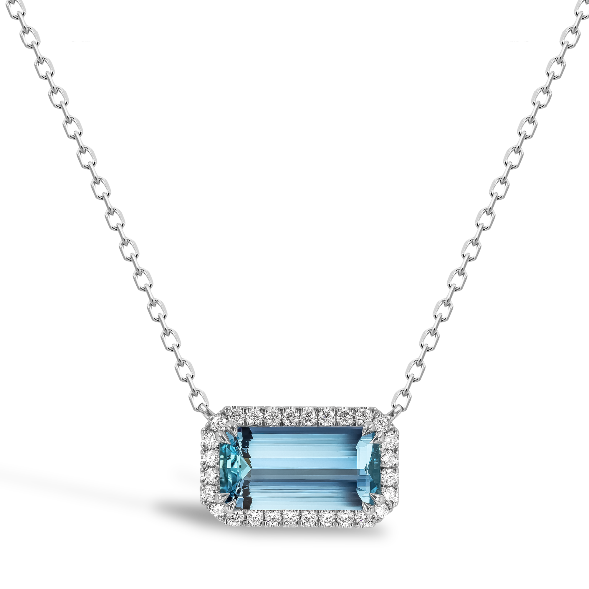 Rectangular Cut 2.07ct Lukusuzi Aquamarine and Diamond Pendant Emerald Cut, Claw Set_1
