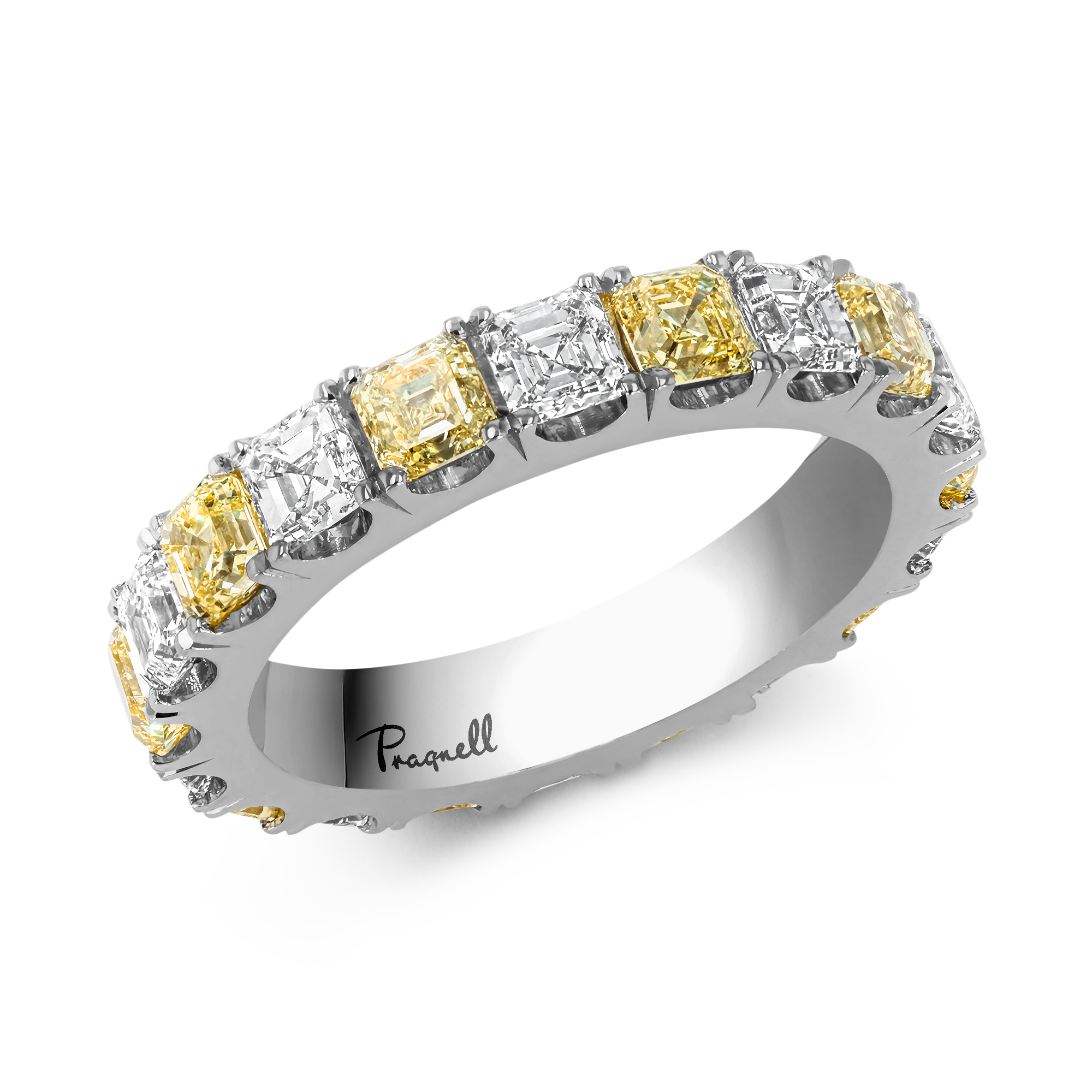Yellow and White Asscher Cut Diamond Full Eternity Ring Asscher Cut, Claw Set_1