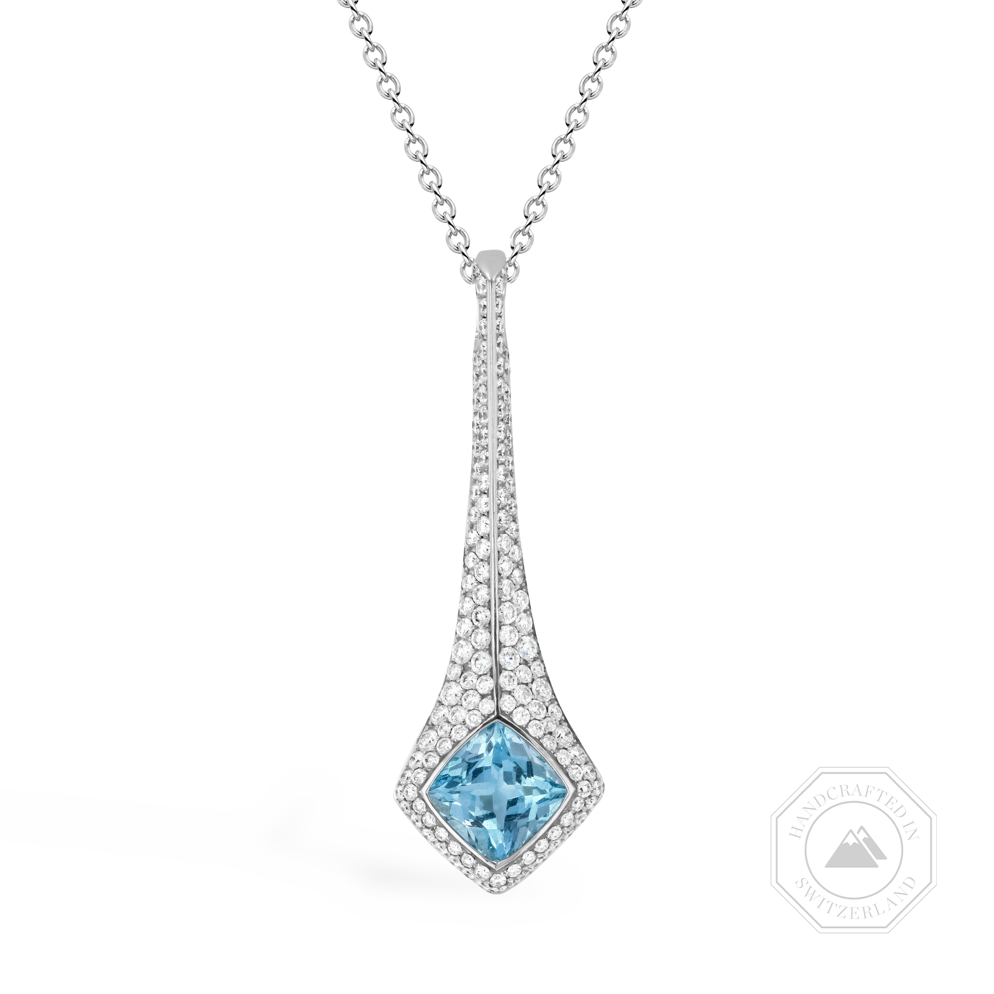 Cushion Cut 1.86ct Aquamarine and Diamond Pendant Cushion Modern Cut, Rubover Set_1
