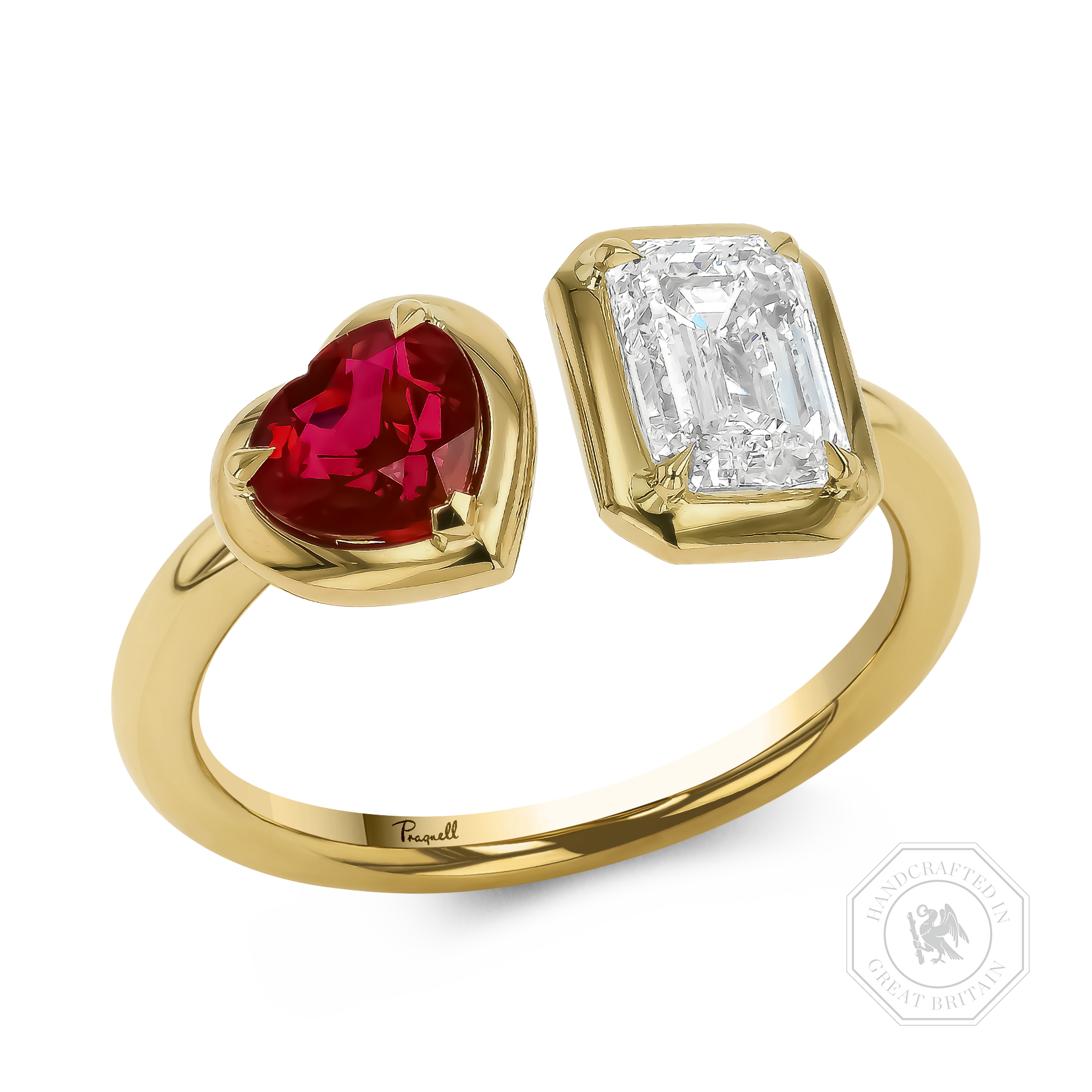 Skimming Stone 1.20ct Diamond and Burma Ruby Toi et Moi Ring Emerald Cut & Heart Shape, Claw Set_1