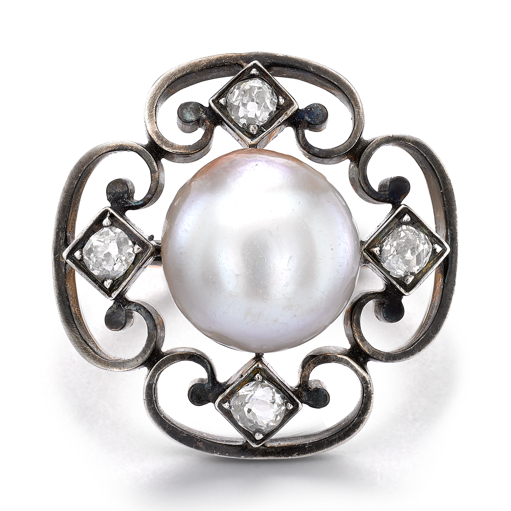 Belle Époque Natural Pearl Ring Natural Pearl Cluster Ring, with Diamond Surround_2