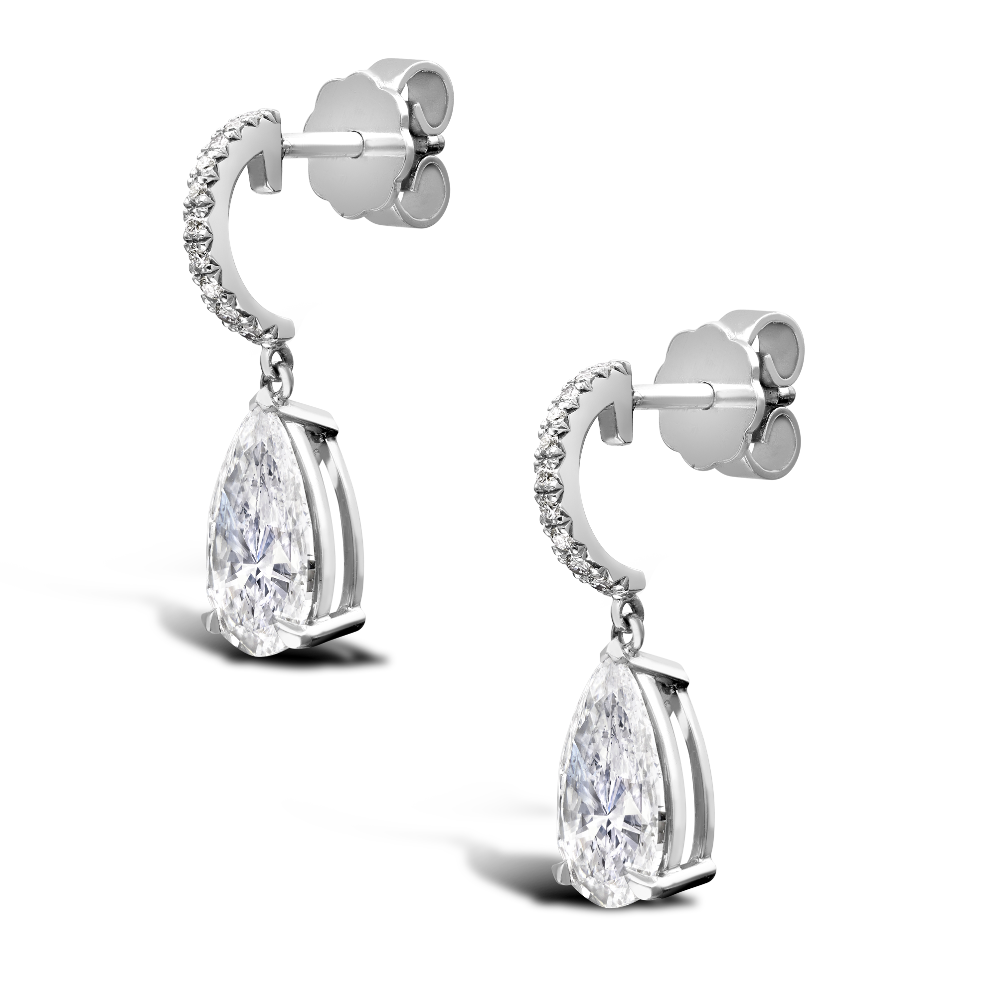 Pearshape Diamond Drop Hoop Earrings Pearshape Cut, Three Claw Set_2