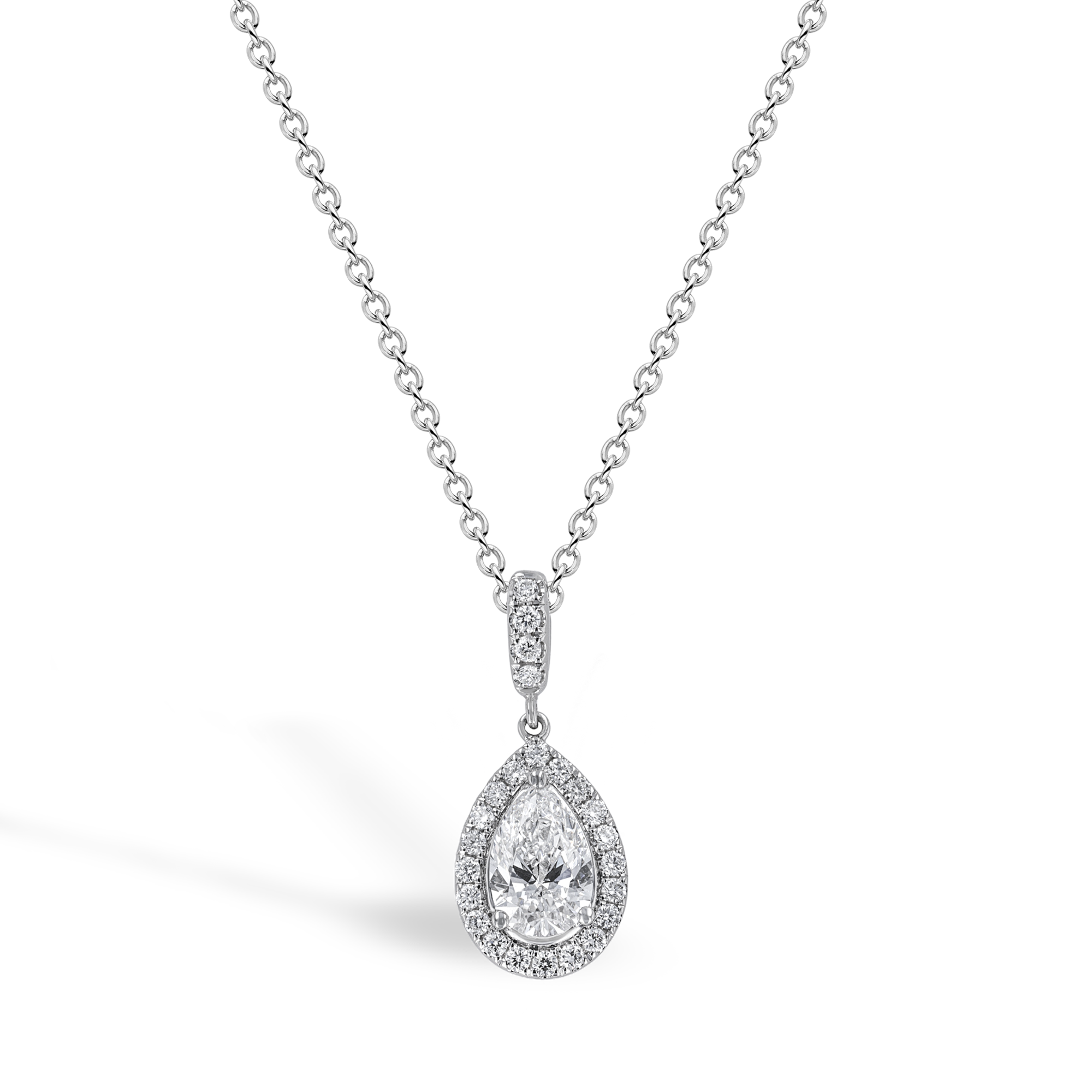 Pear Shaped Diamond Pendant with Diamond Halo Pear & Brilliant Cut, Claw Set_1