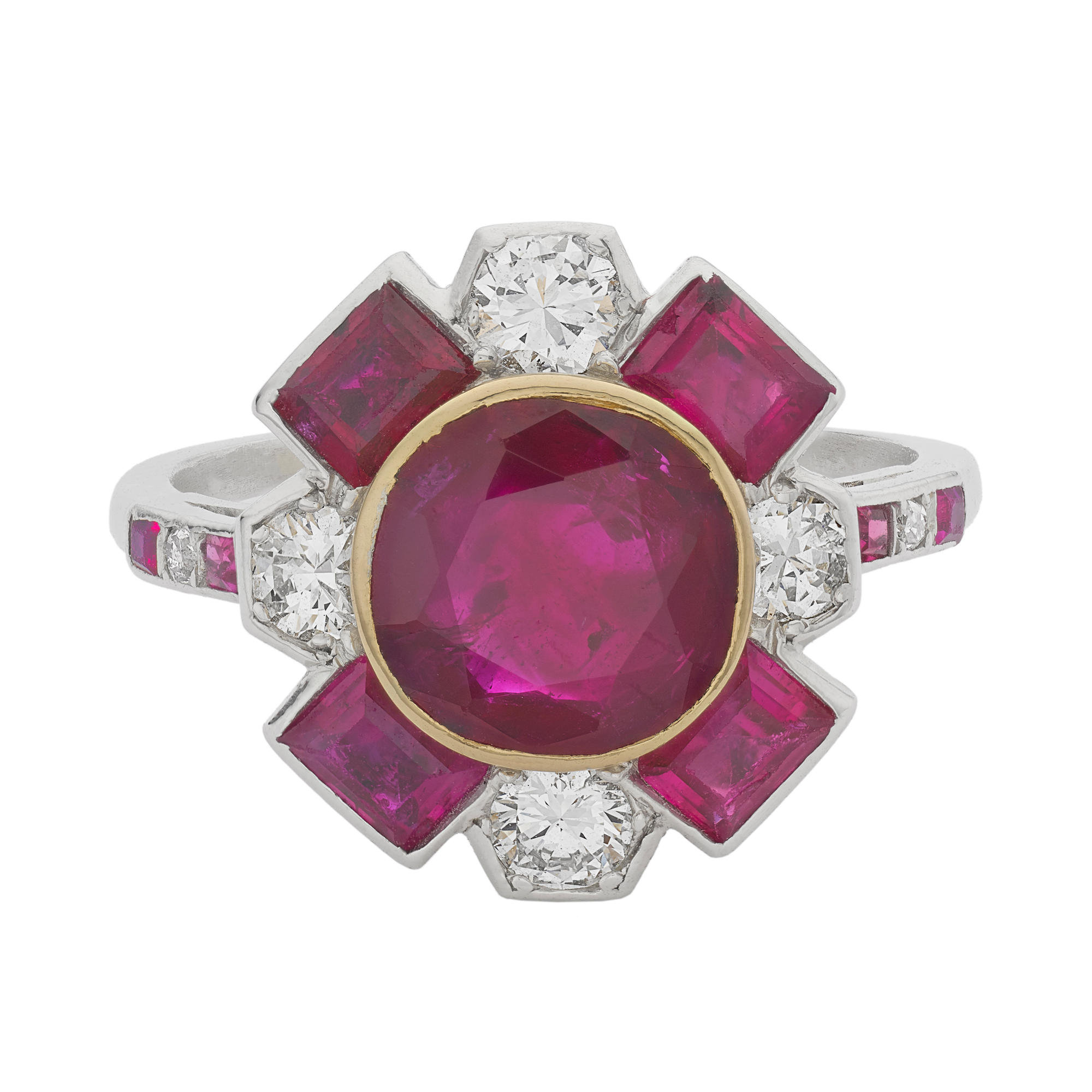 Cartier Paris Art Deco Burmese Ruby & Diamond Ring Cushion Cut, Rubover Set_2