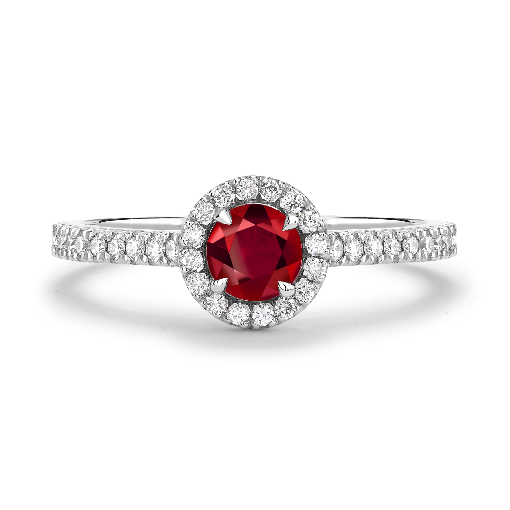 Round Brilliant Cut Ruby Ring Cluster Ring with Diamond Shoulders_2