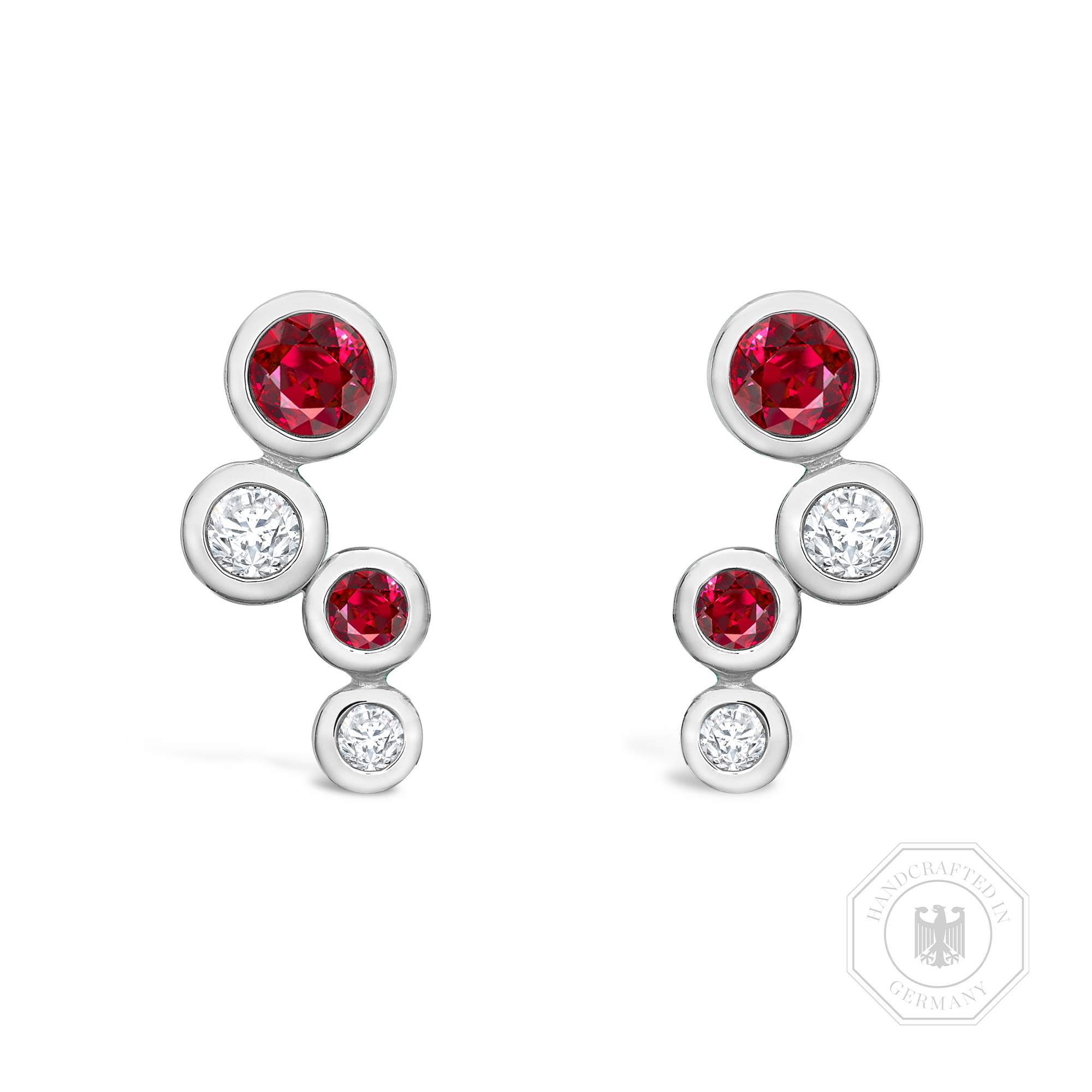 Bubbles Diamond and Ruby Earrings Brilliant Cut, Rubover Set_1