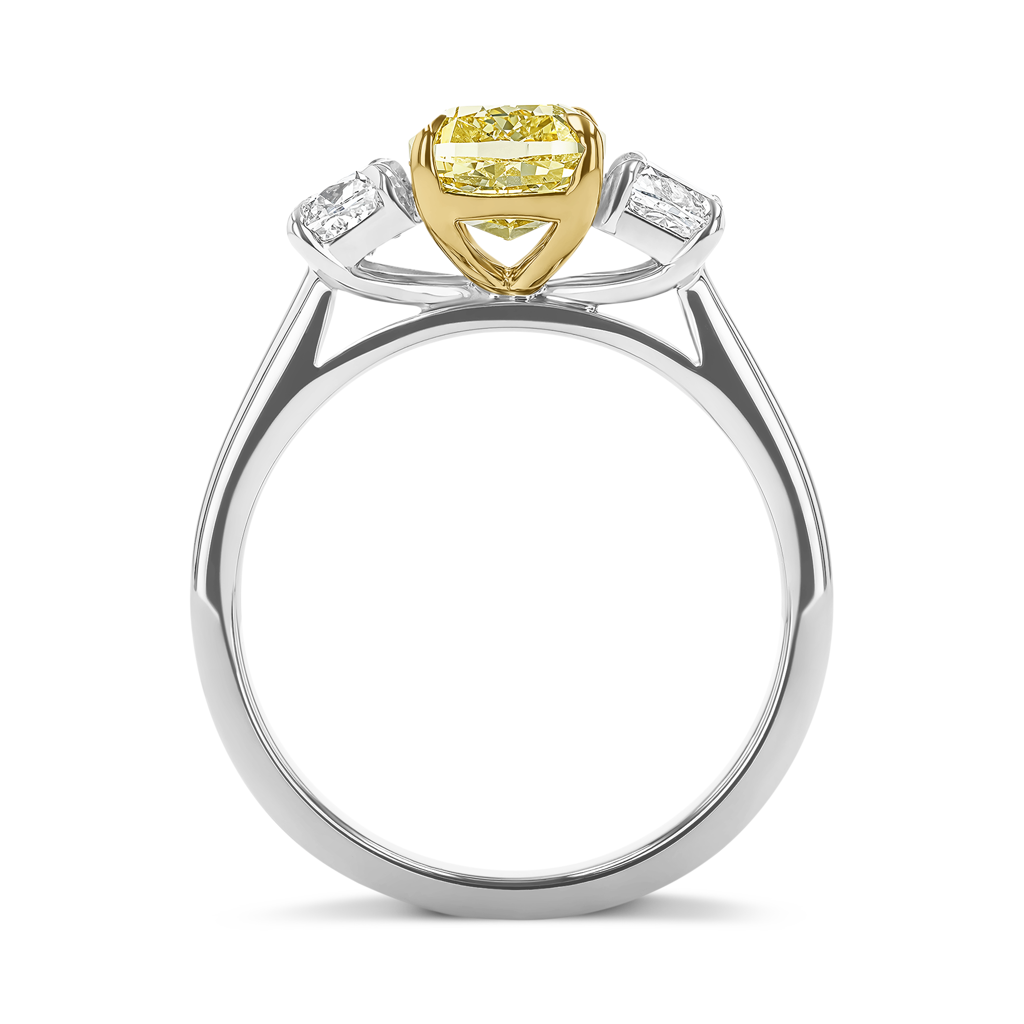 Cushion Cut 1.66ct Fancy Yellow Diamond Three Stone Ring Cushion modern cut, Claw set_3