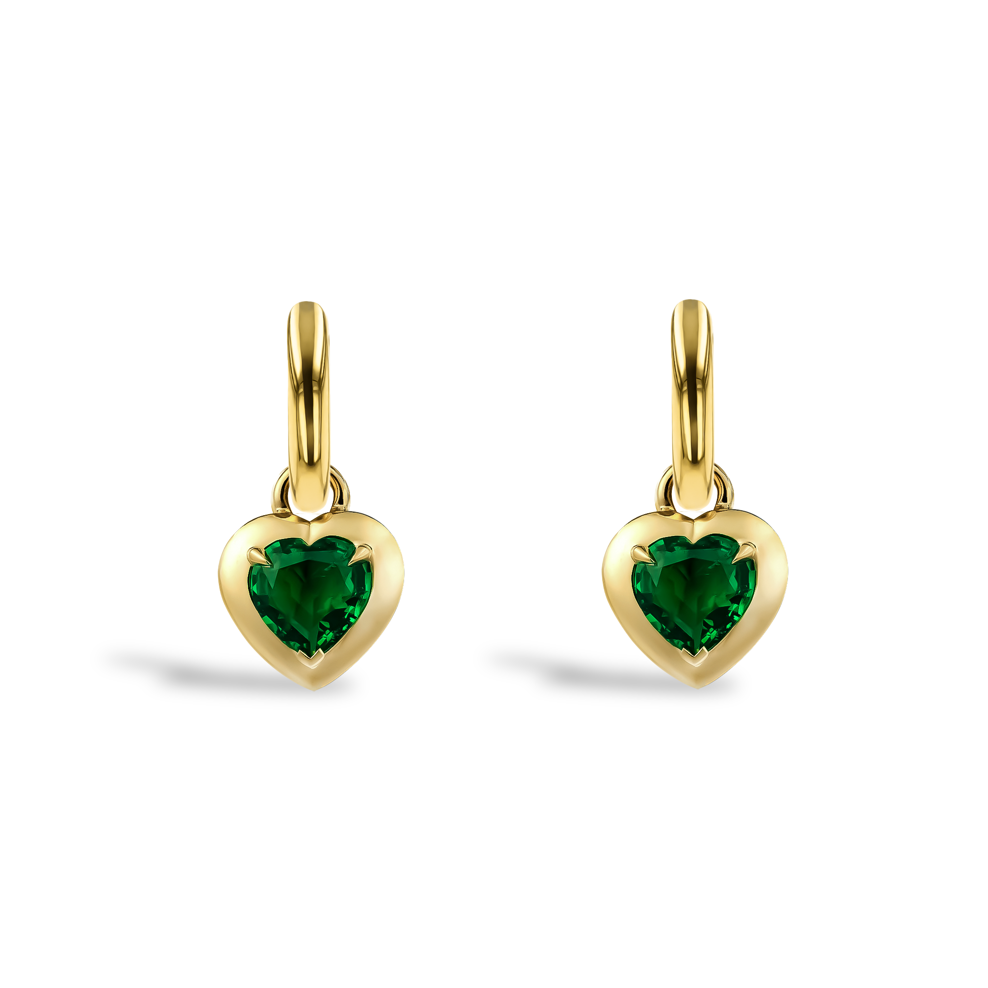 Skimming Stone Heart Shaped 1.38ct Emerald Drop Earrings Heart Shape, Claw Set_2