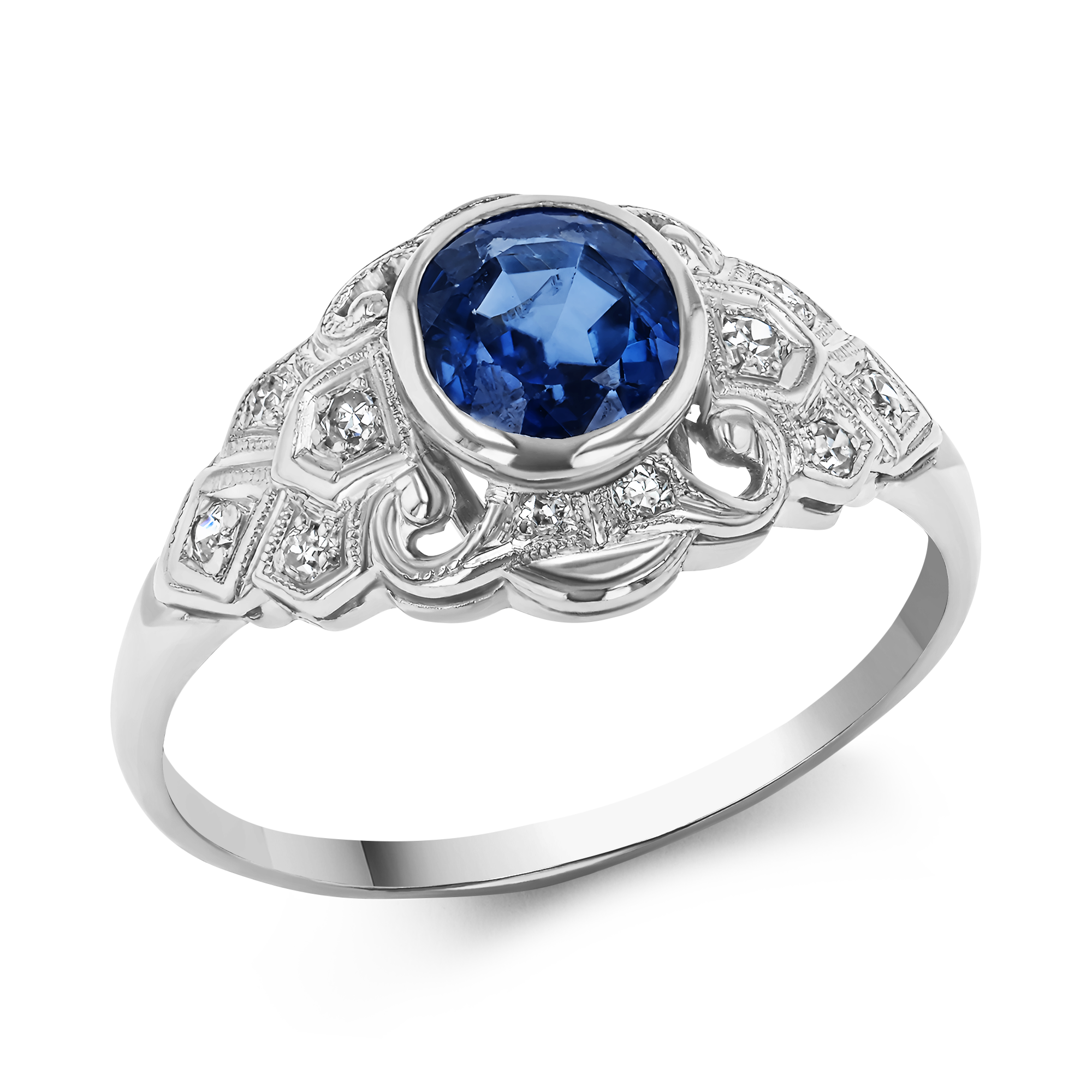 Oval Cut Sapphire and Diamond Cluster Ring Oval Cut, Rubover Set_1