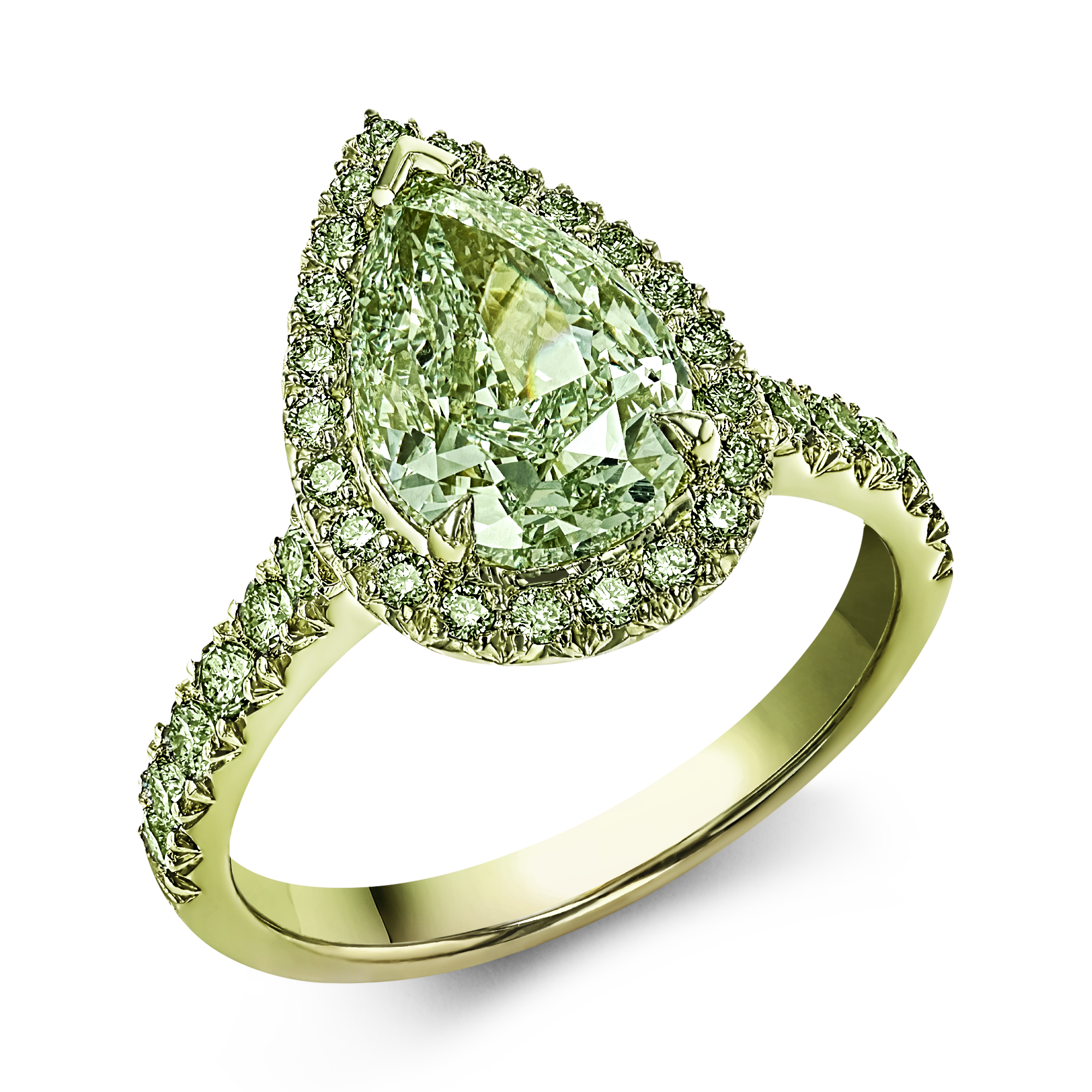 Masterpiece Celestial Fancy Yellowish-Green Pear Cut Diamond Ring Pear & Brilliant Cut, Claw Set_1