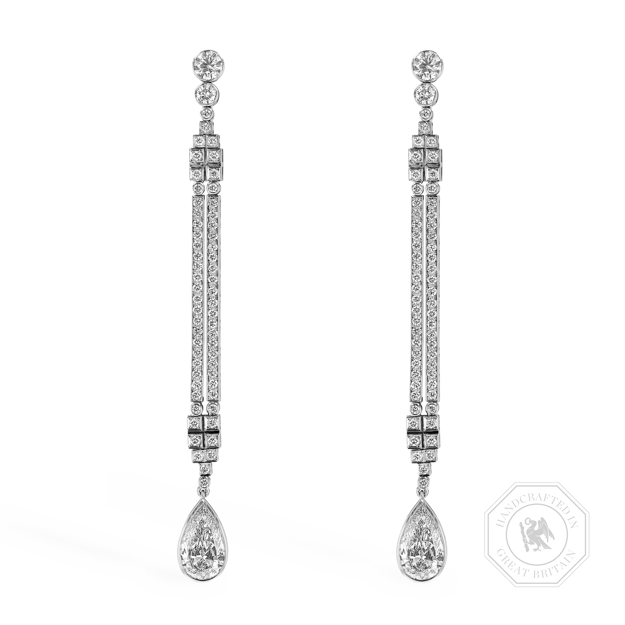 Masterpiece 4.03ct Articulated Diamond Drop Earrings Pearshape, Rubover Set_1